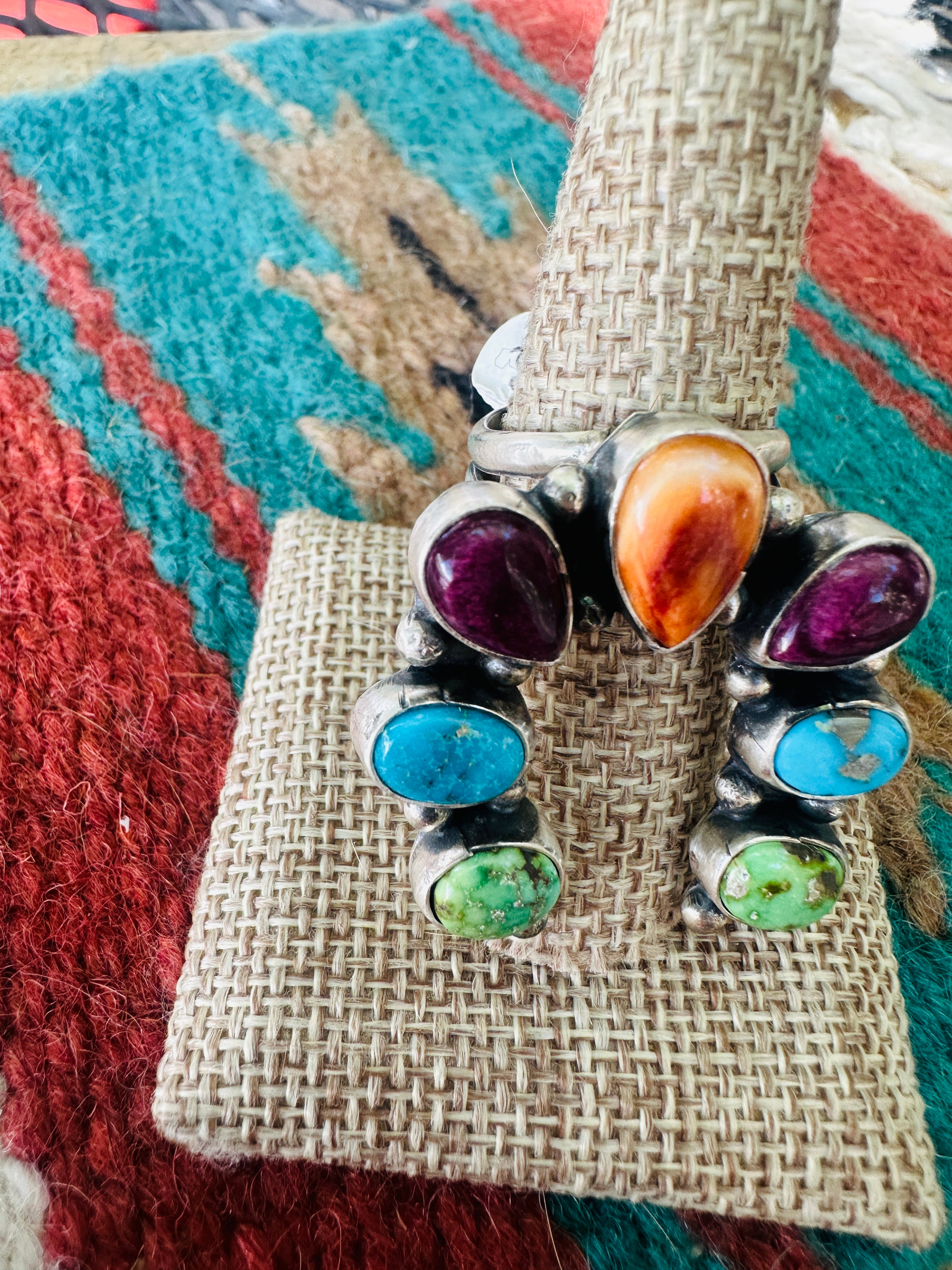 Handcrafted Sterling Silver & Multi Stone Naja Ring Size 8