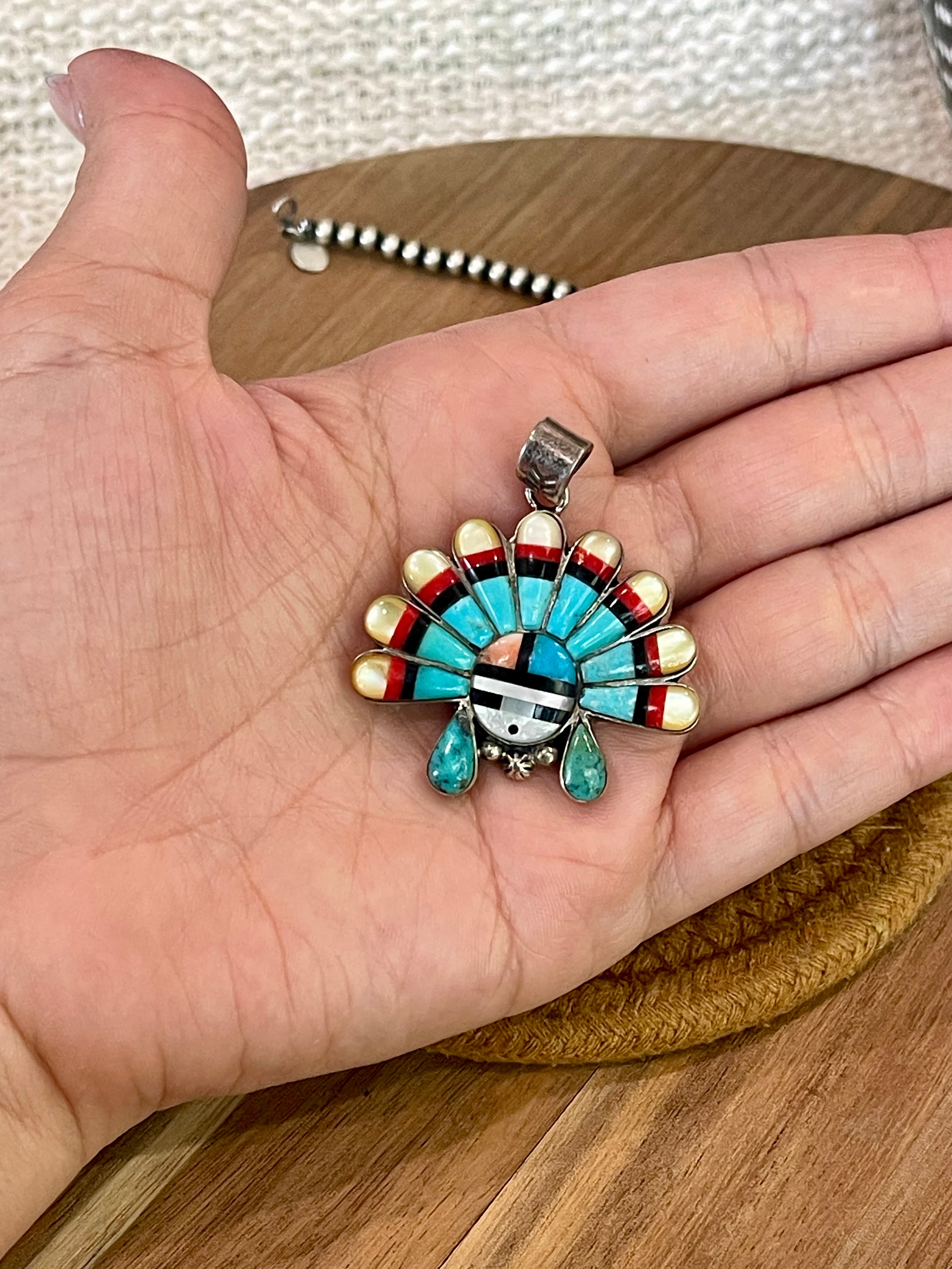 Handmade Sterling Silver & Multi Stone Sunface Pendant