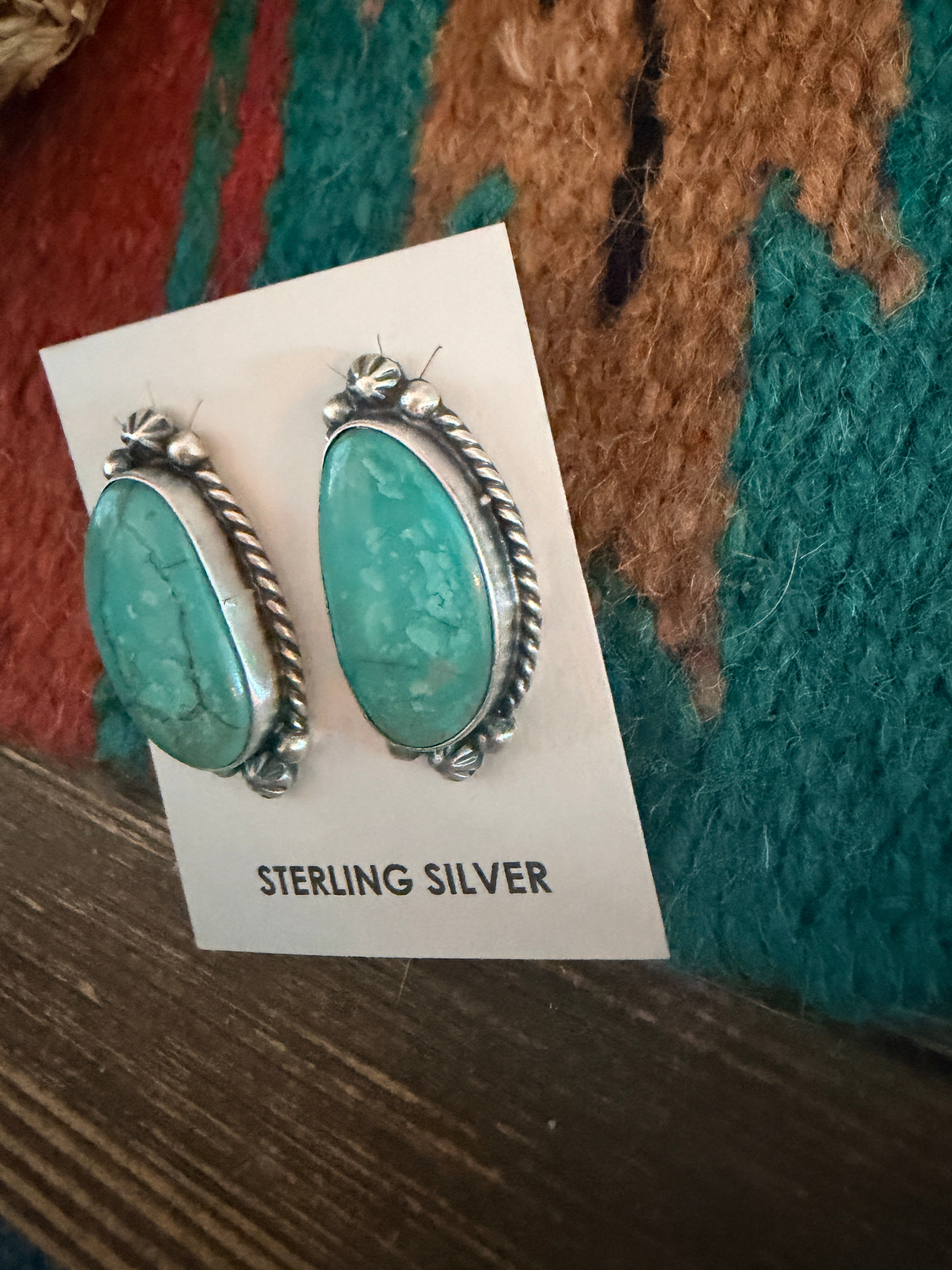 Handcrafted Turquoise & Sterling Silver Post Earrings