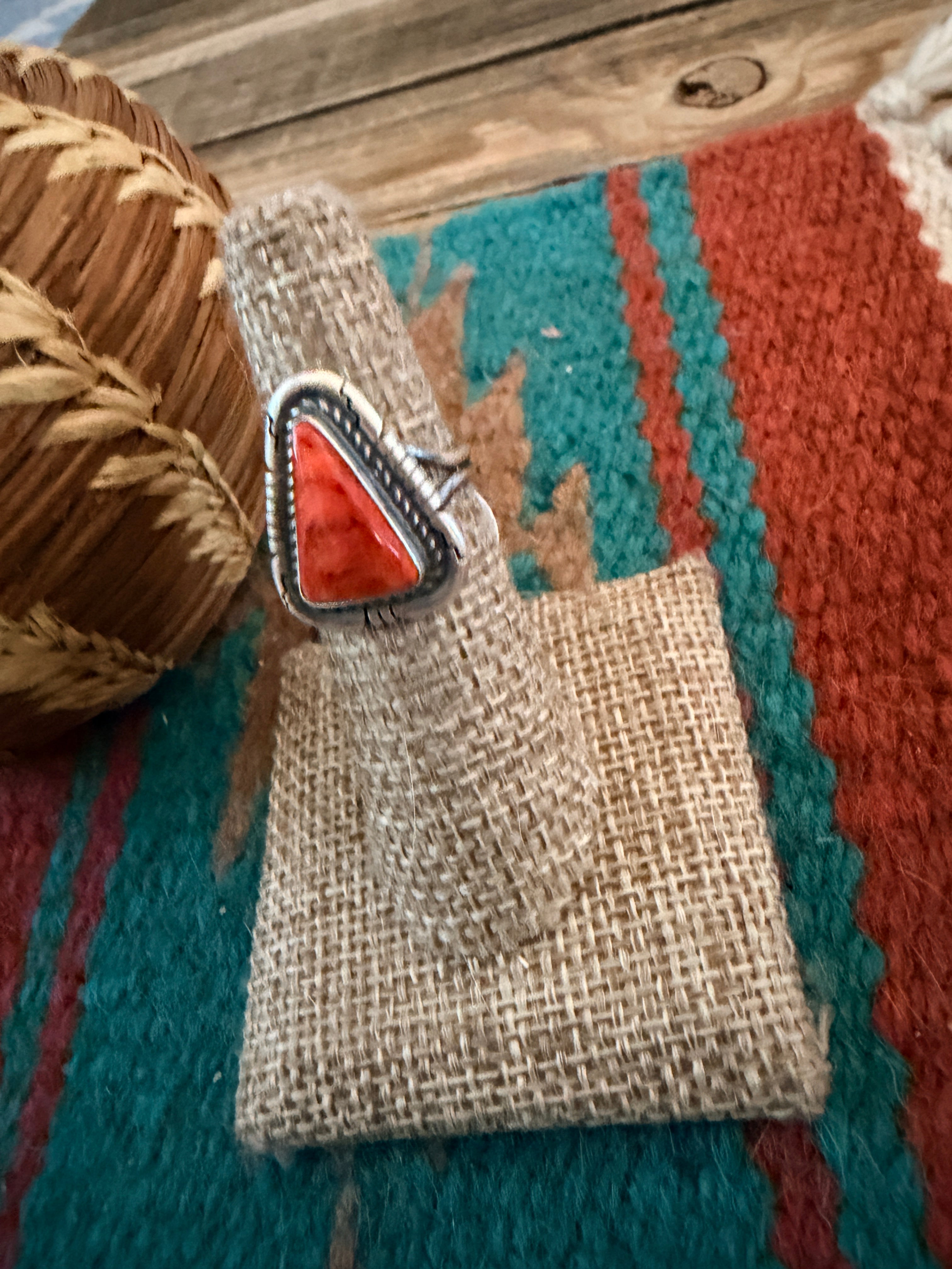 Handcrafted Red Spiny Oyster & Sterling Silver Ring Size 6