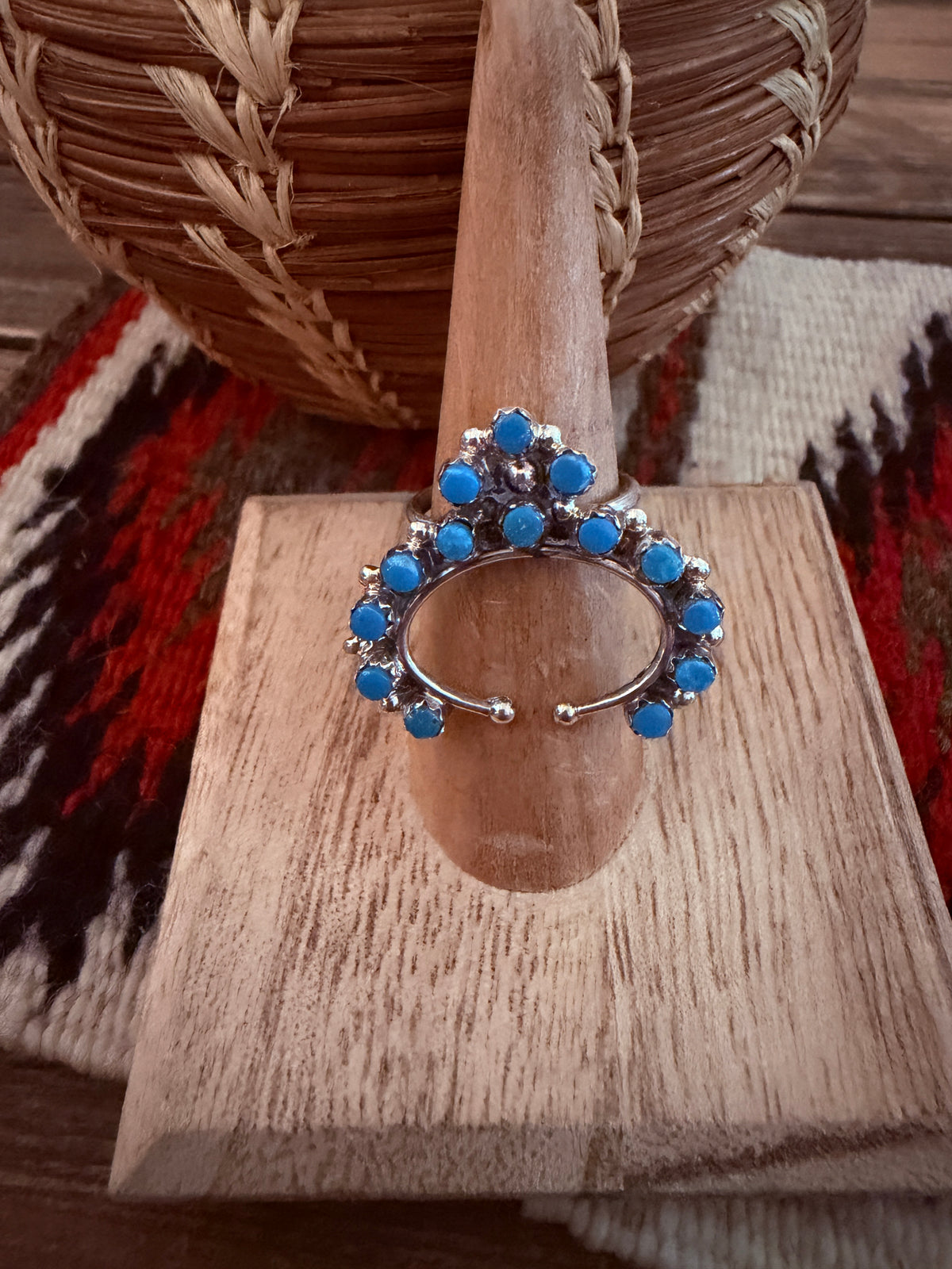 Handcrafted Turquoise & Sterling Silver Naja Cluster Ring Size 6