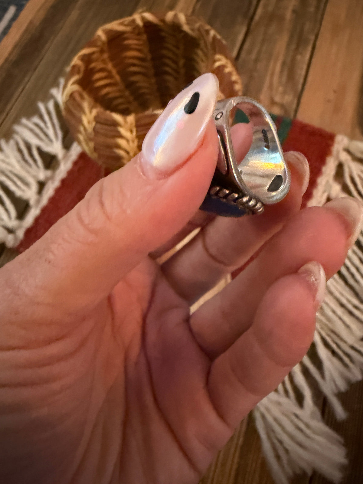Old Pawn Handcrafted Lapis & Sterling Silver Ring Size 6.5