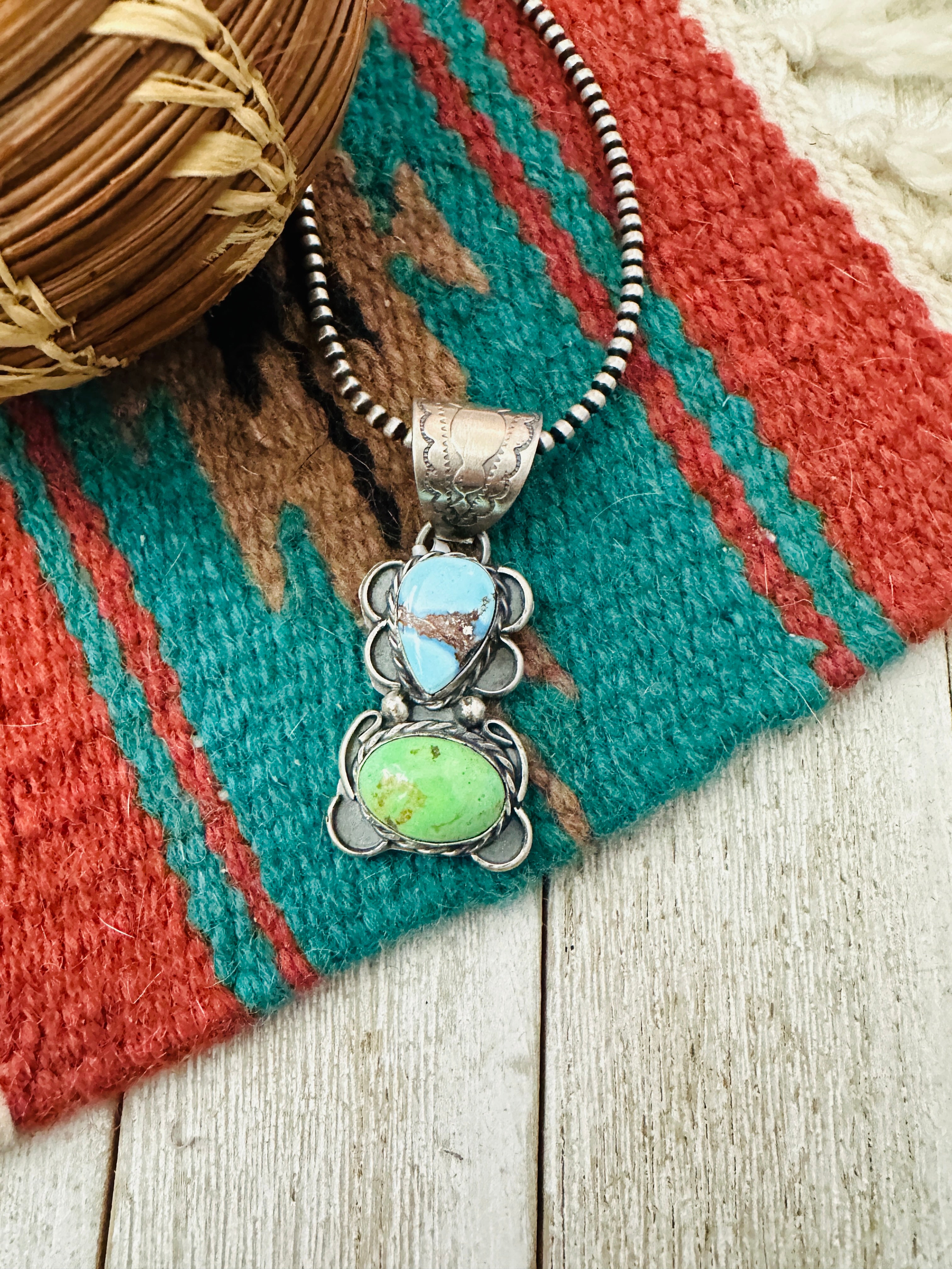 Handcrafted Sterling Silver & Multi Turquoise Pendant