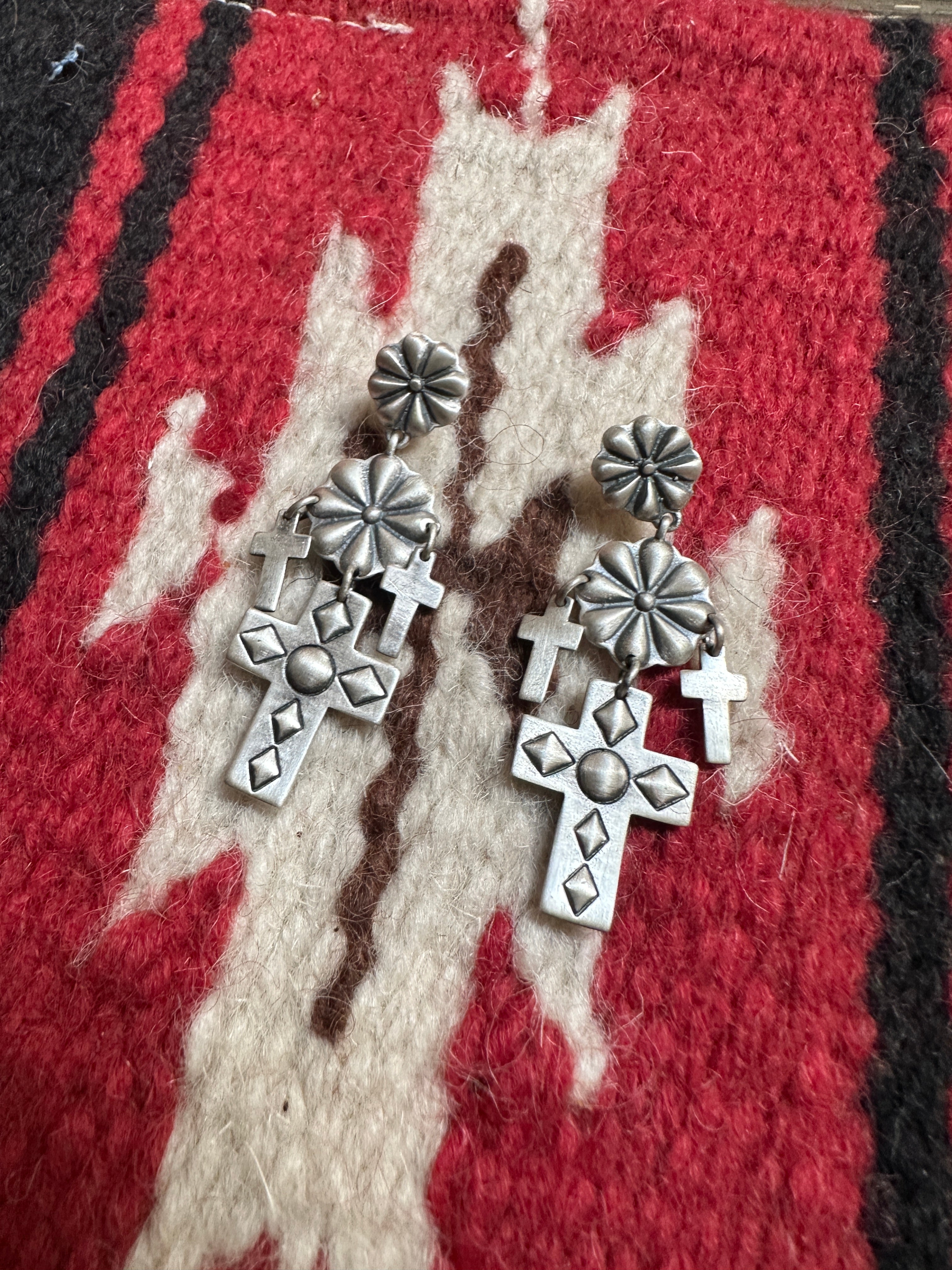 Handmade Sterling Silver Handstamped Cross Earrings