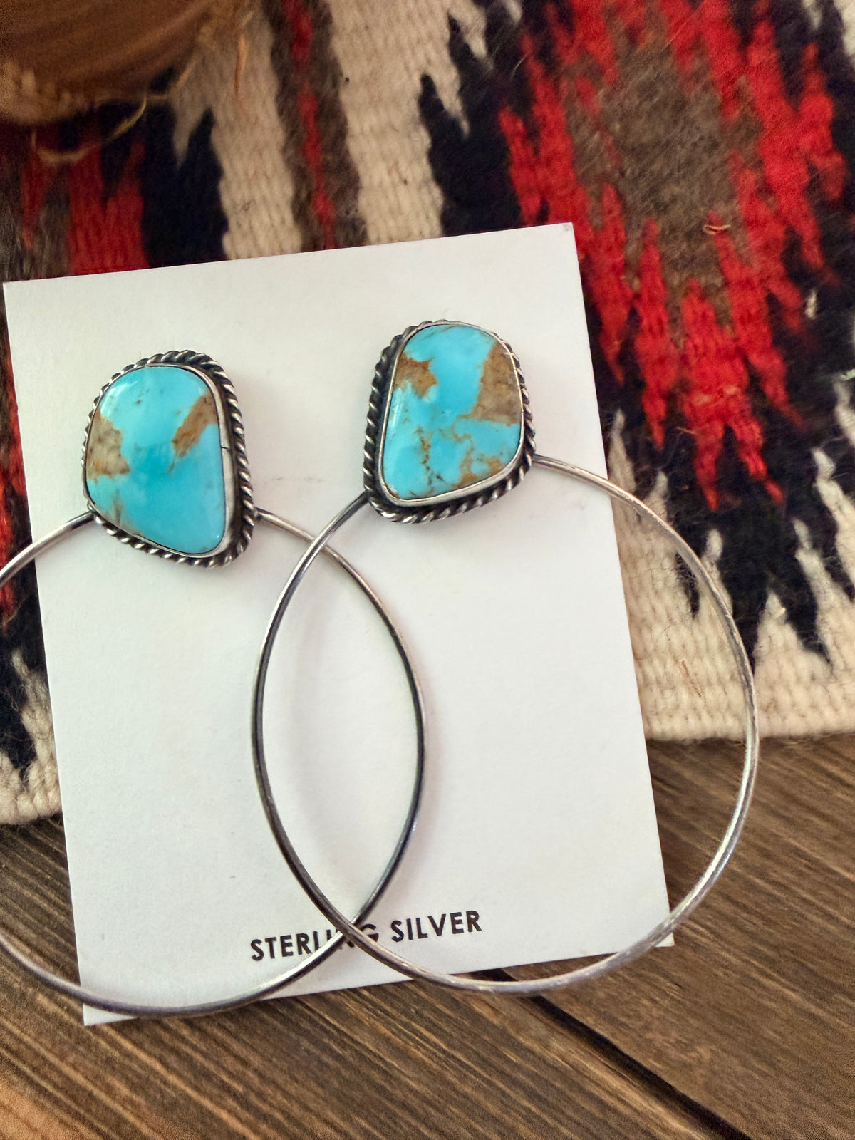 Handcrafted Turquoise and Sterling Silver Dangle Hoop Earrings by Elouise Kee