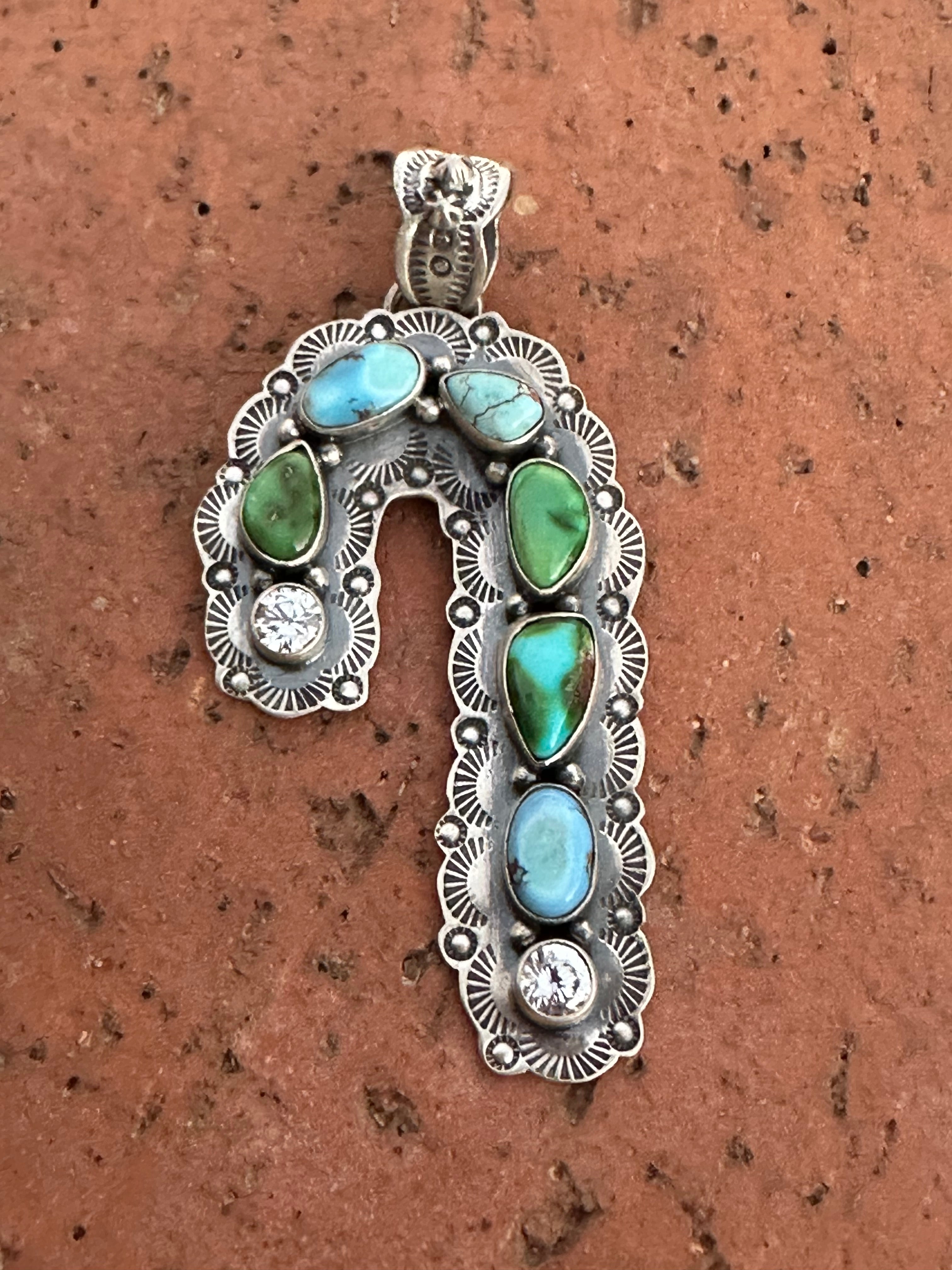 Handmade Sterling Silver  & Turquoise Christmas Candy Cane Pendant