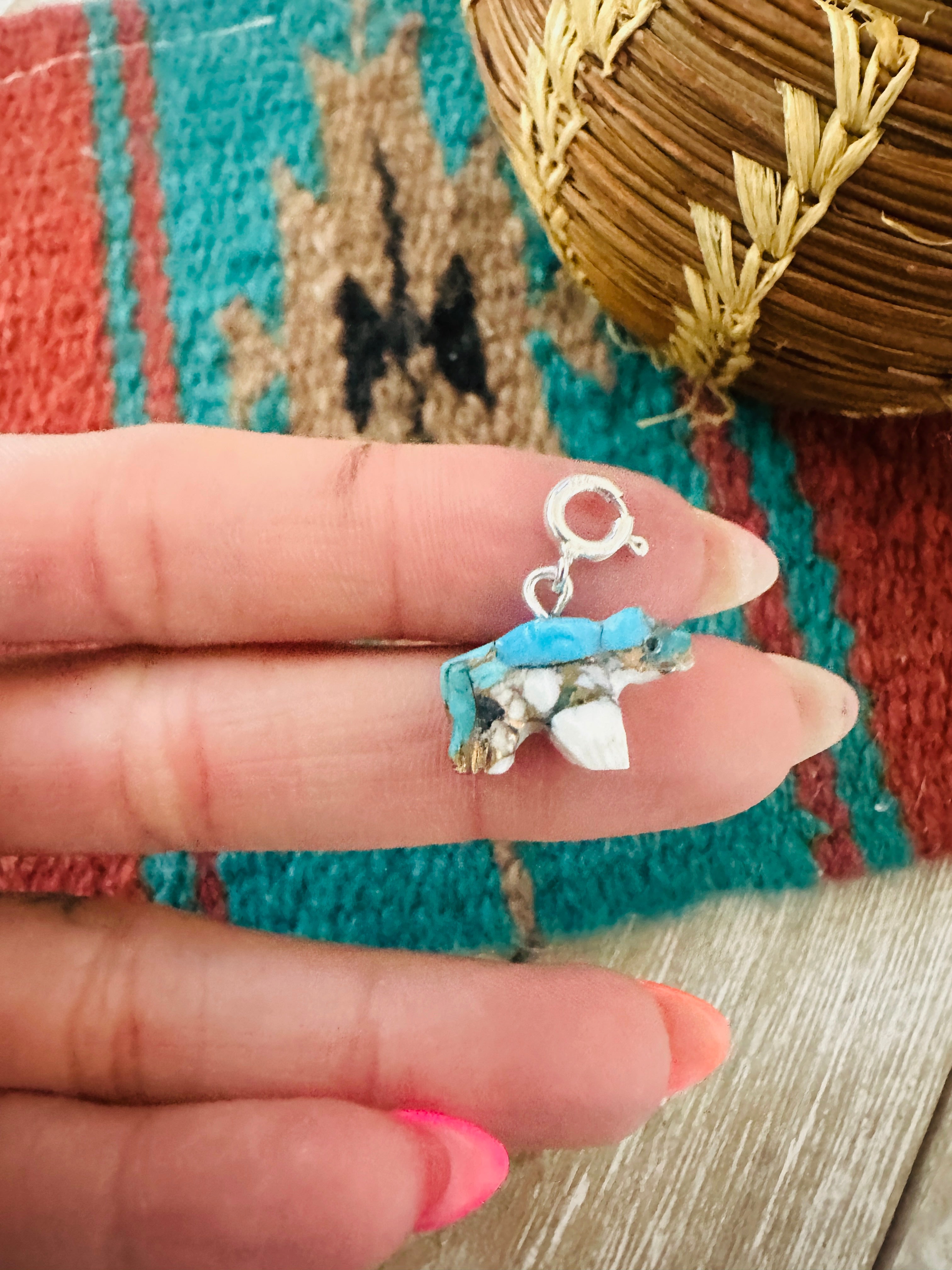 Handcrafted & Hand Carved Blue Mojave Bear Charm