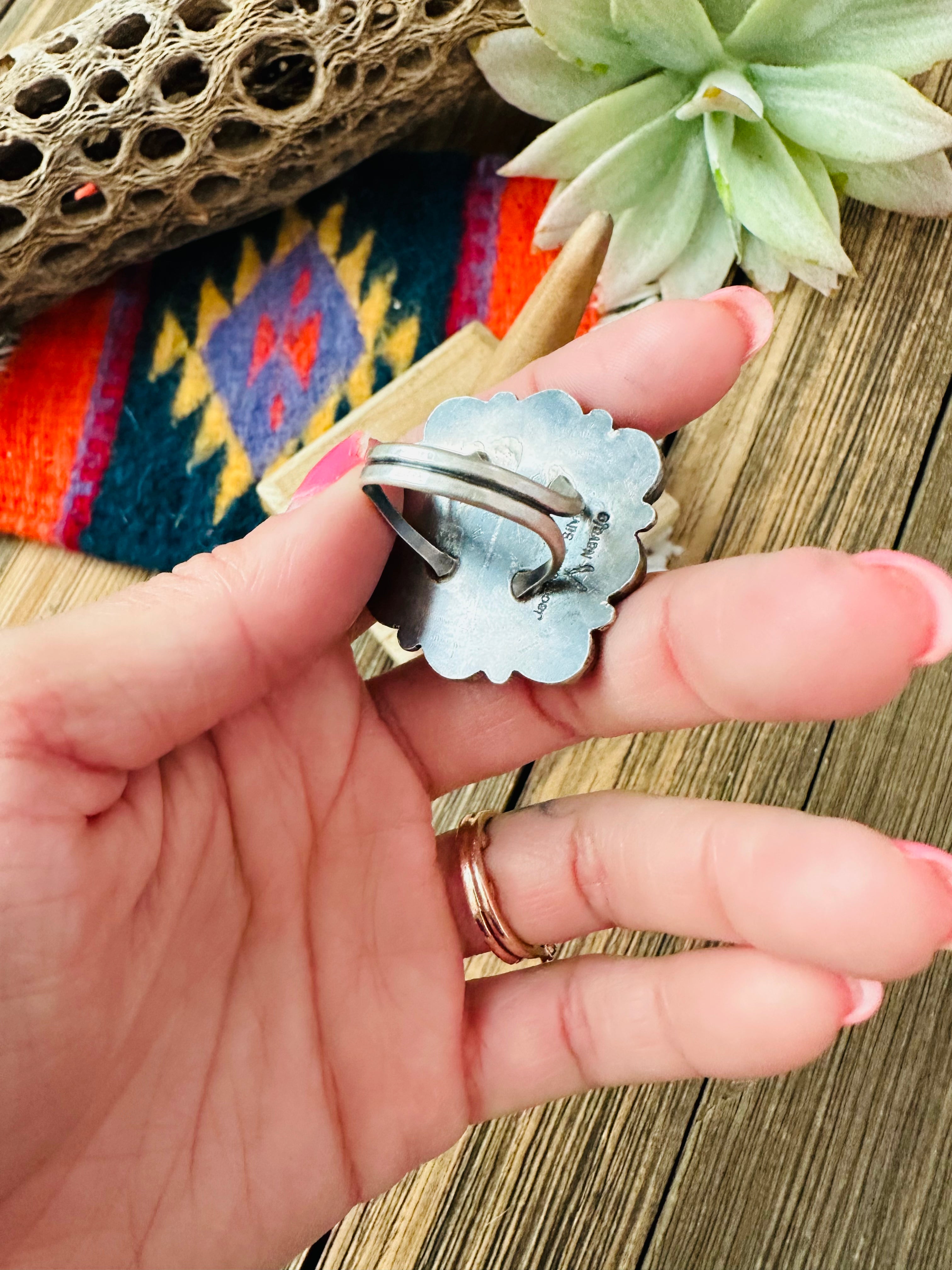 Navajo Sterling Silver & White Buffalo Cluster Ring Size 10