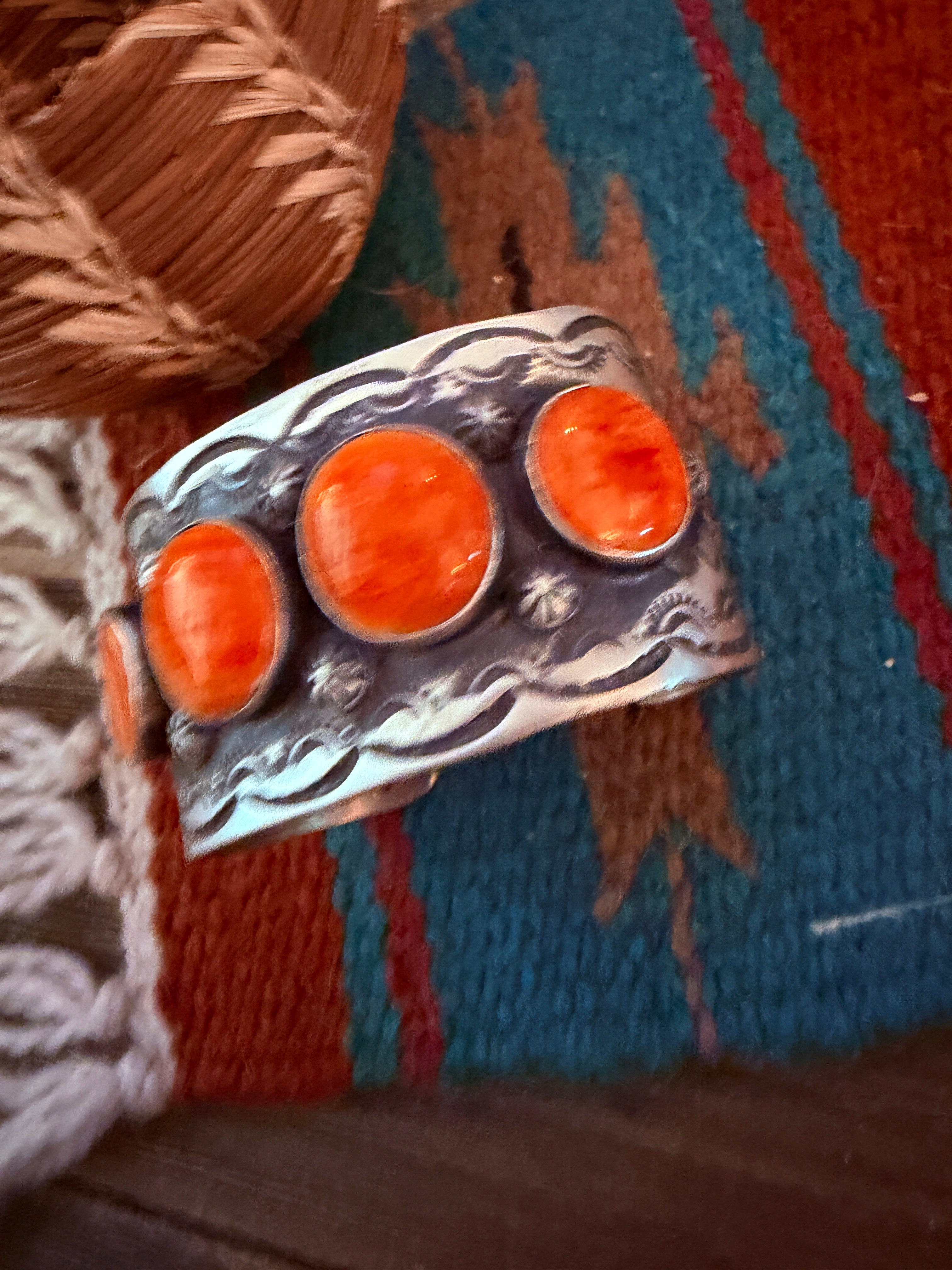 Handcrafted Orange Spiny & Sterling Silver Cuff Bracelet by Chimney Butte