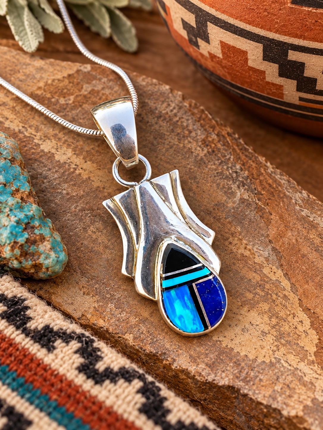 Handcrafted Lapis, Turquoise Blue Opal Pendant