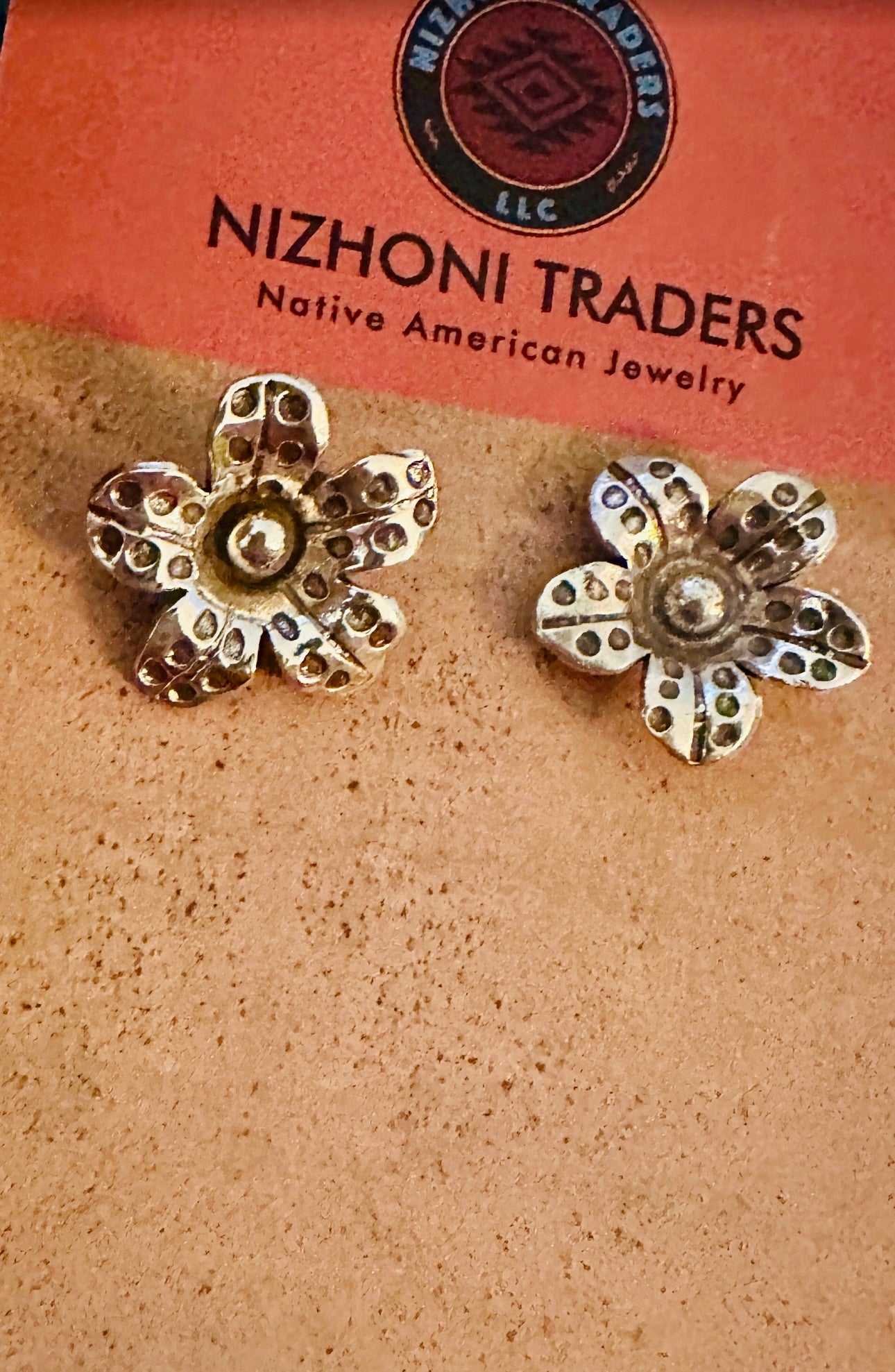 Handmade Sterling Silver Flower Stud Earrings Signed Nizhoni