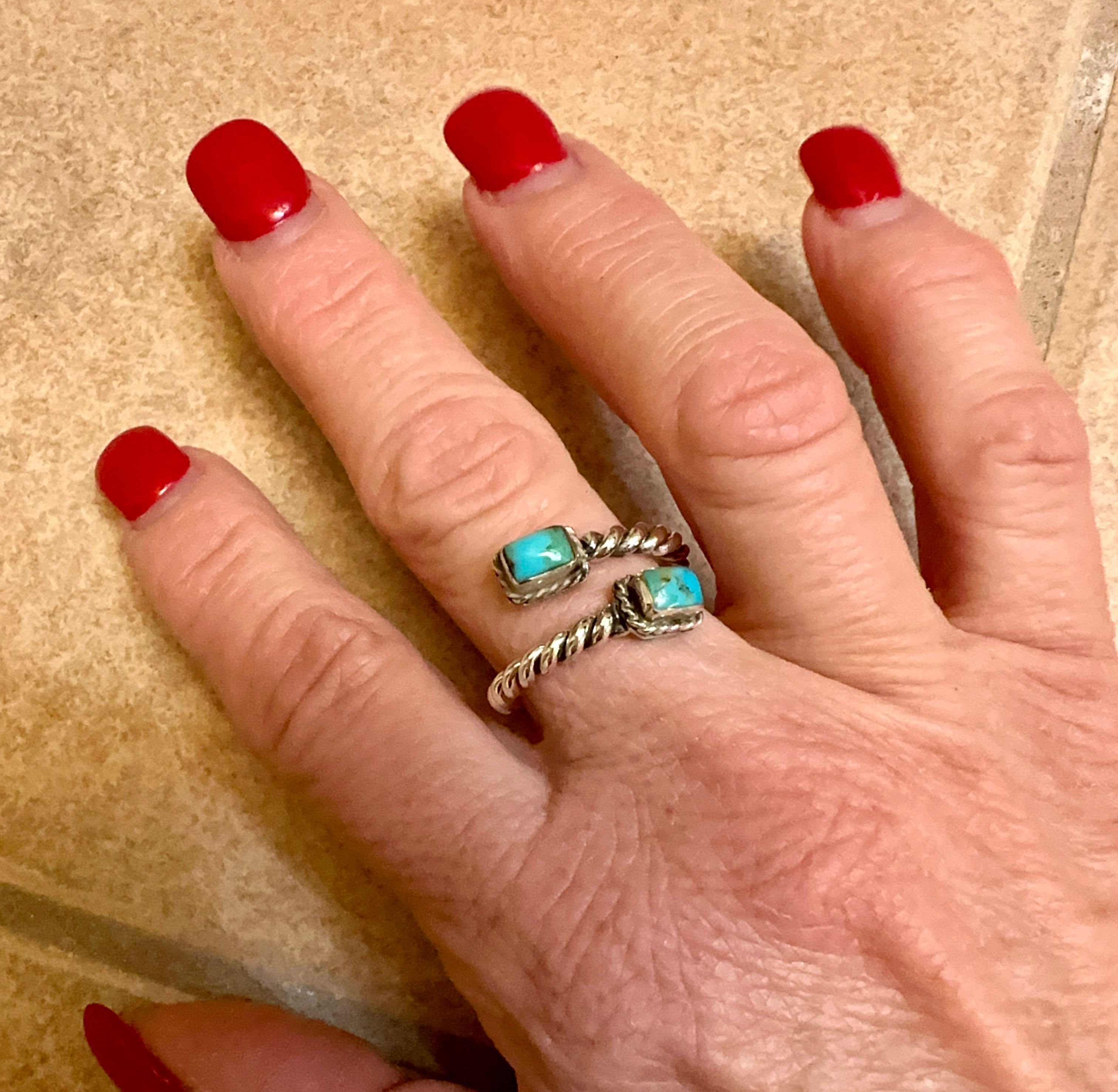 Turquoise 2 Stone Sterling Silver Adjustable Ring
