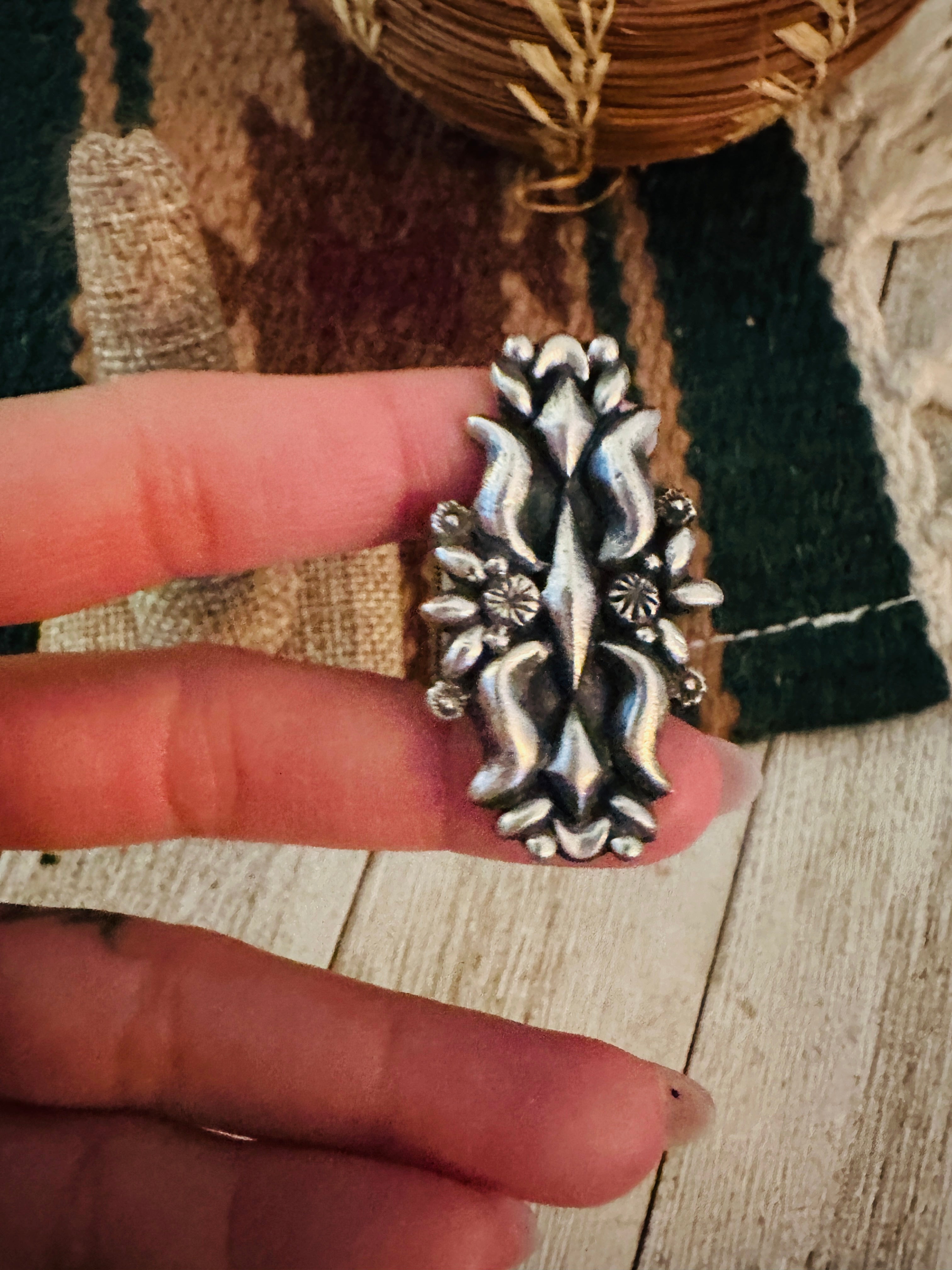Handcrafted Sterling Silver Adjustable Concho Ring by Leroy James