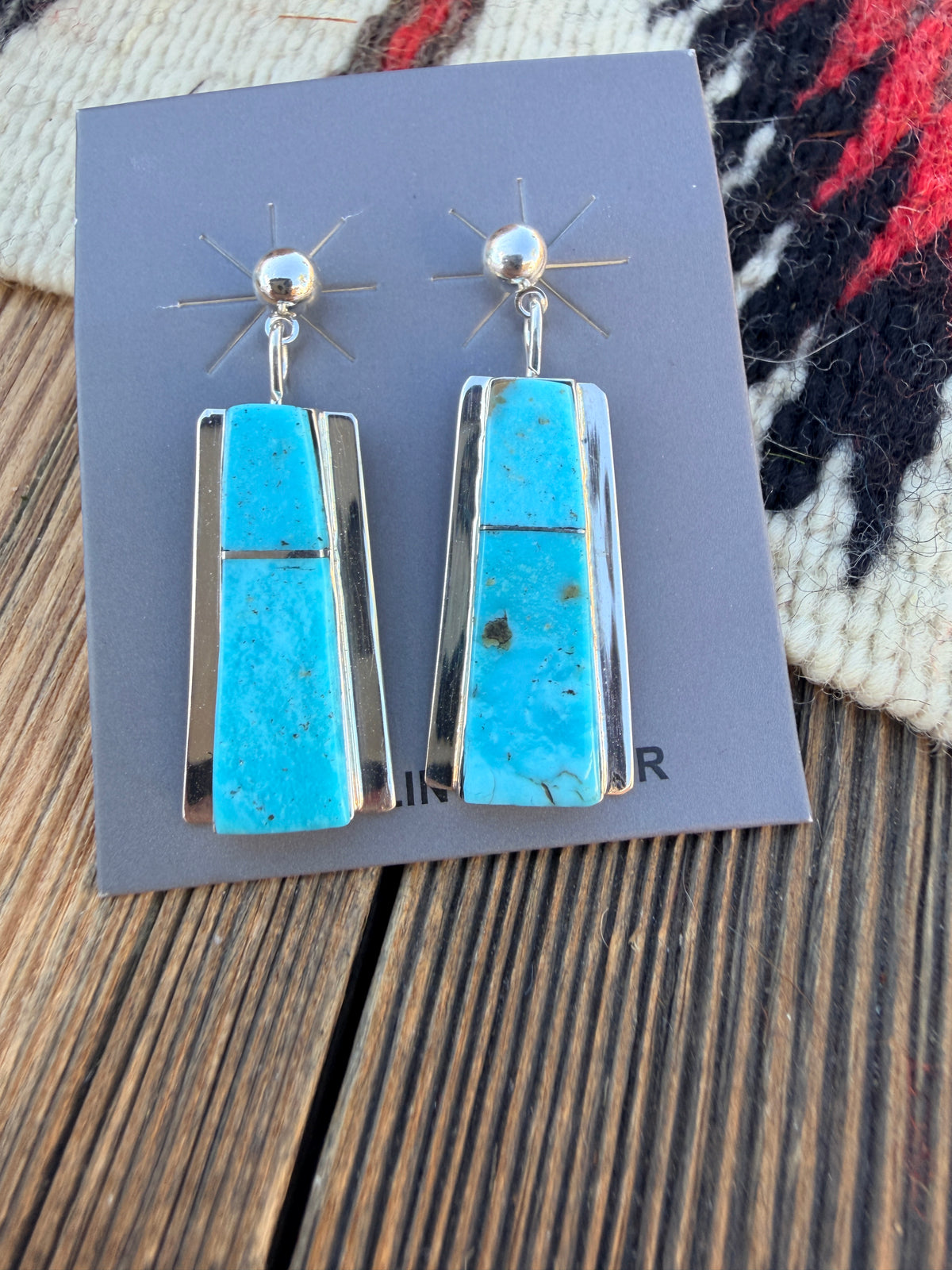 Handcrafted Turquoise & Sterling Silver Inlay Dangle Earrings by Brenda Pete