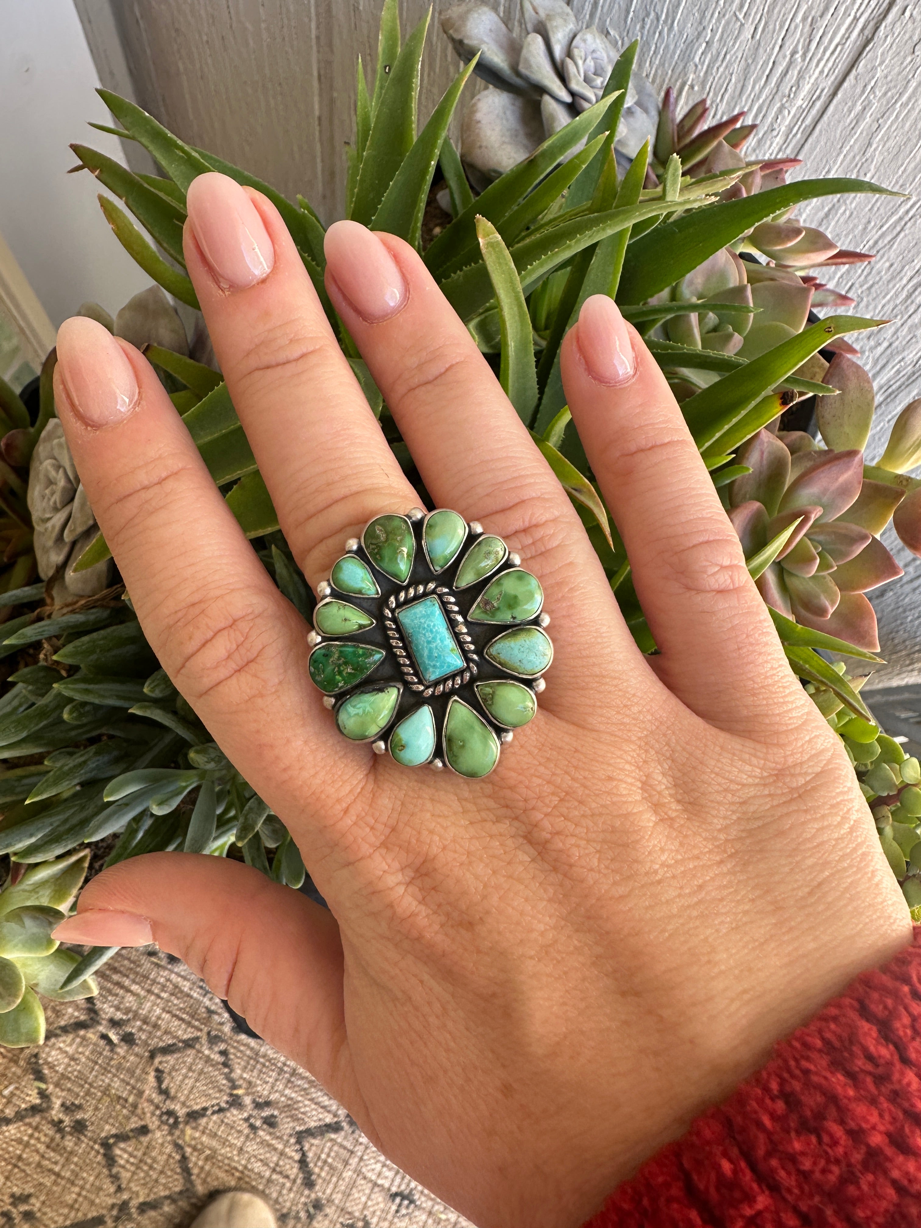 Beautiful Handmade Sonoran Mountain Turquoise And Sterling Silver Adjustable Ring