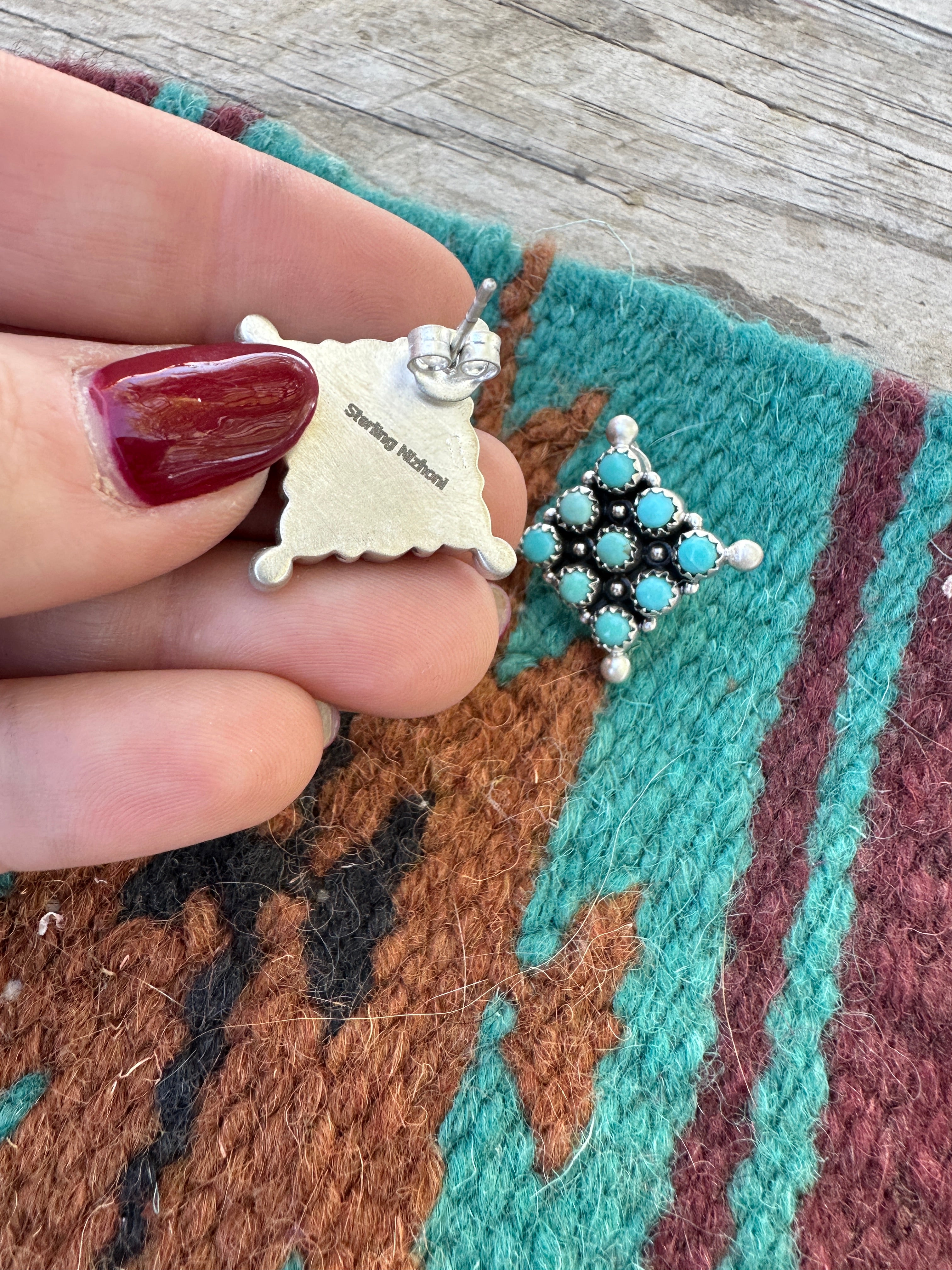 Handmade Cluster Turquoise Sterling Silver Post Earrings