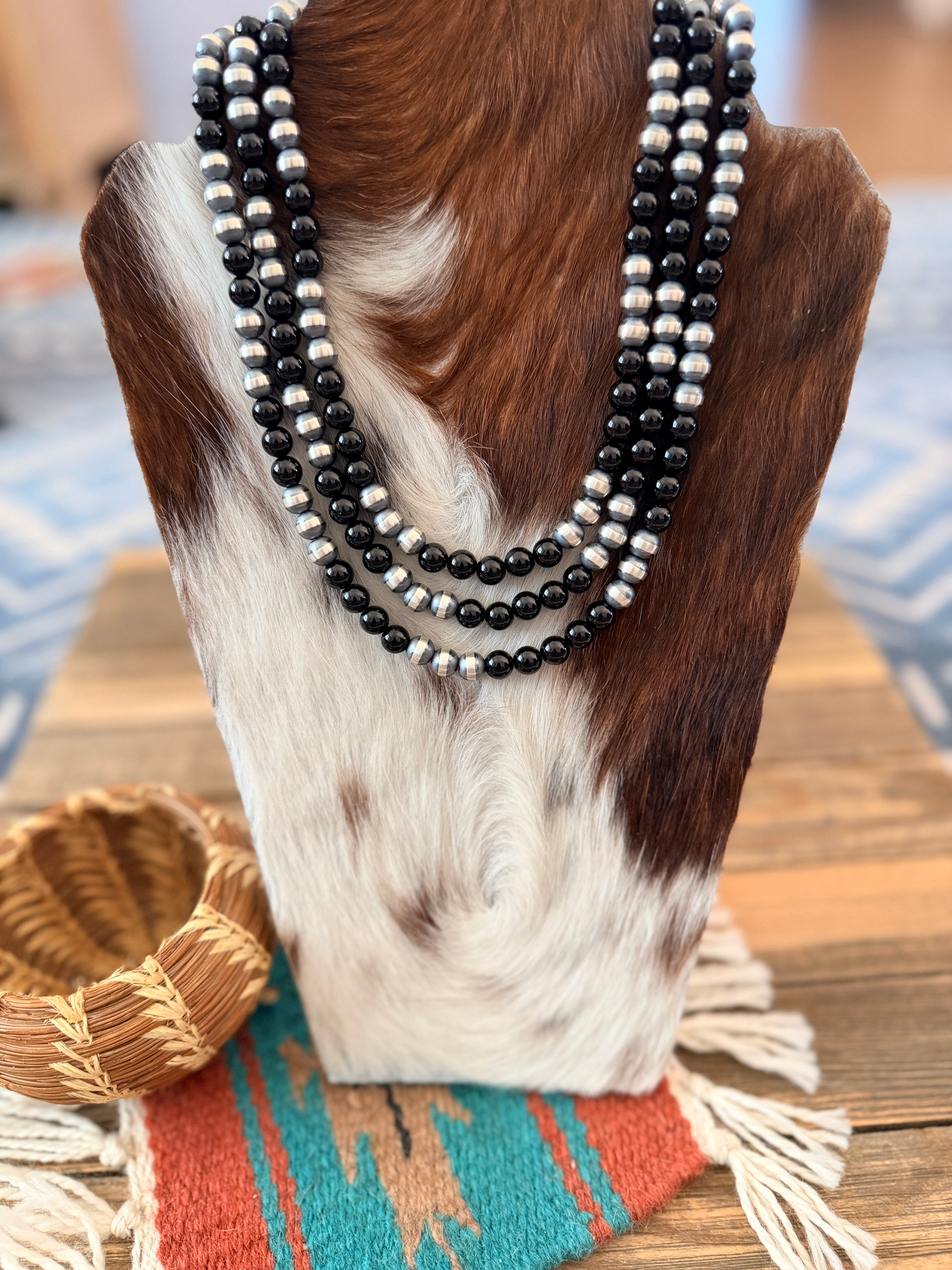 Handcrafted Sterling Silver Pearl & Onyx Beaded Necklace