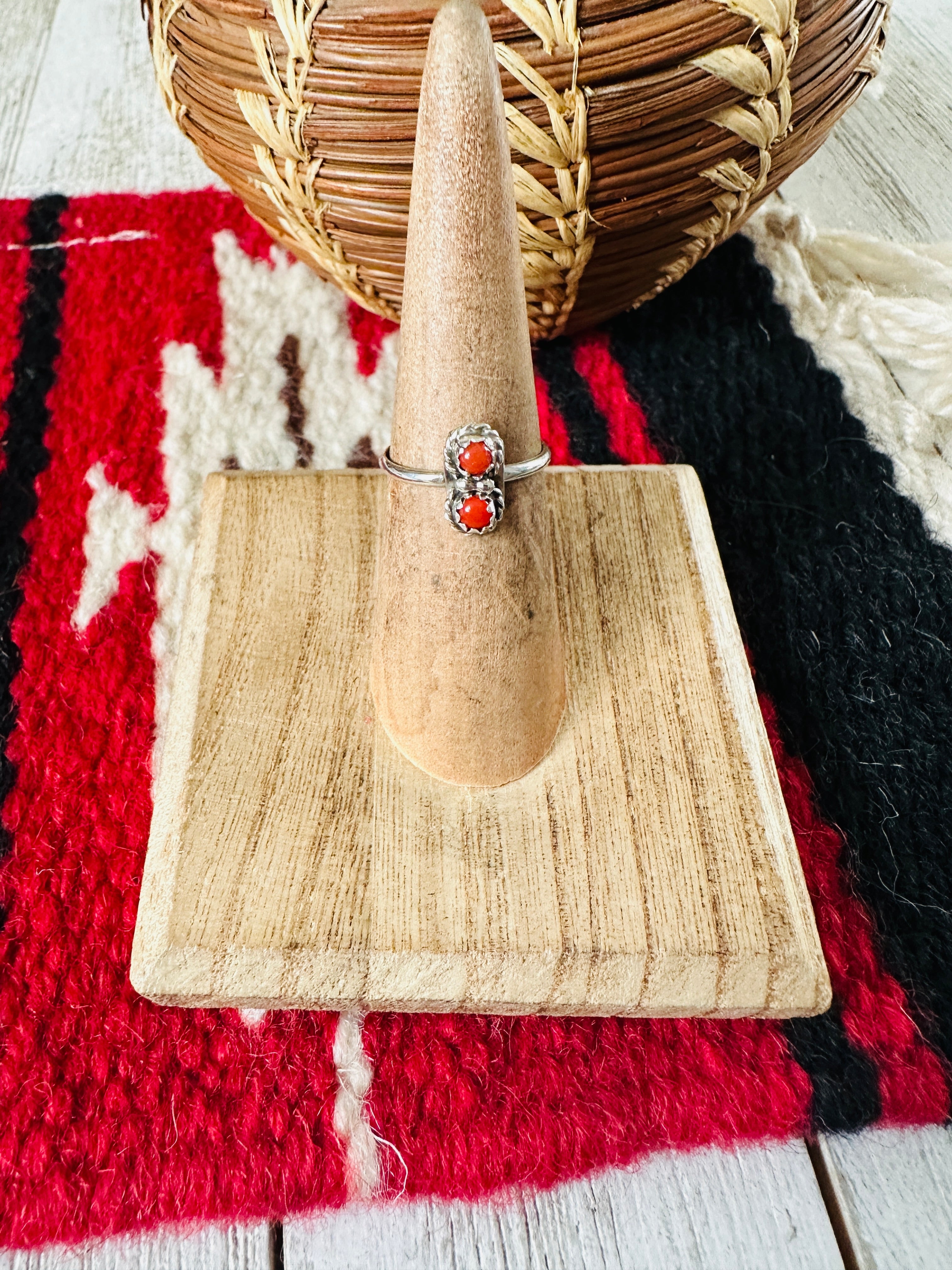 Navajo Sterling Silver & Coral Ring