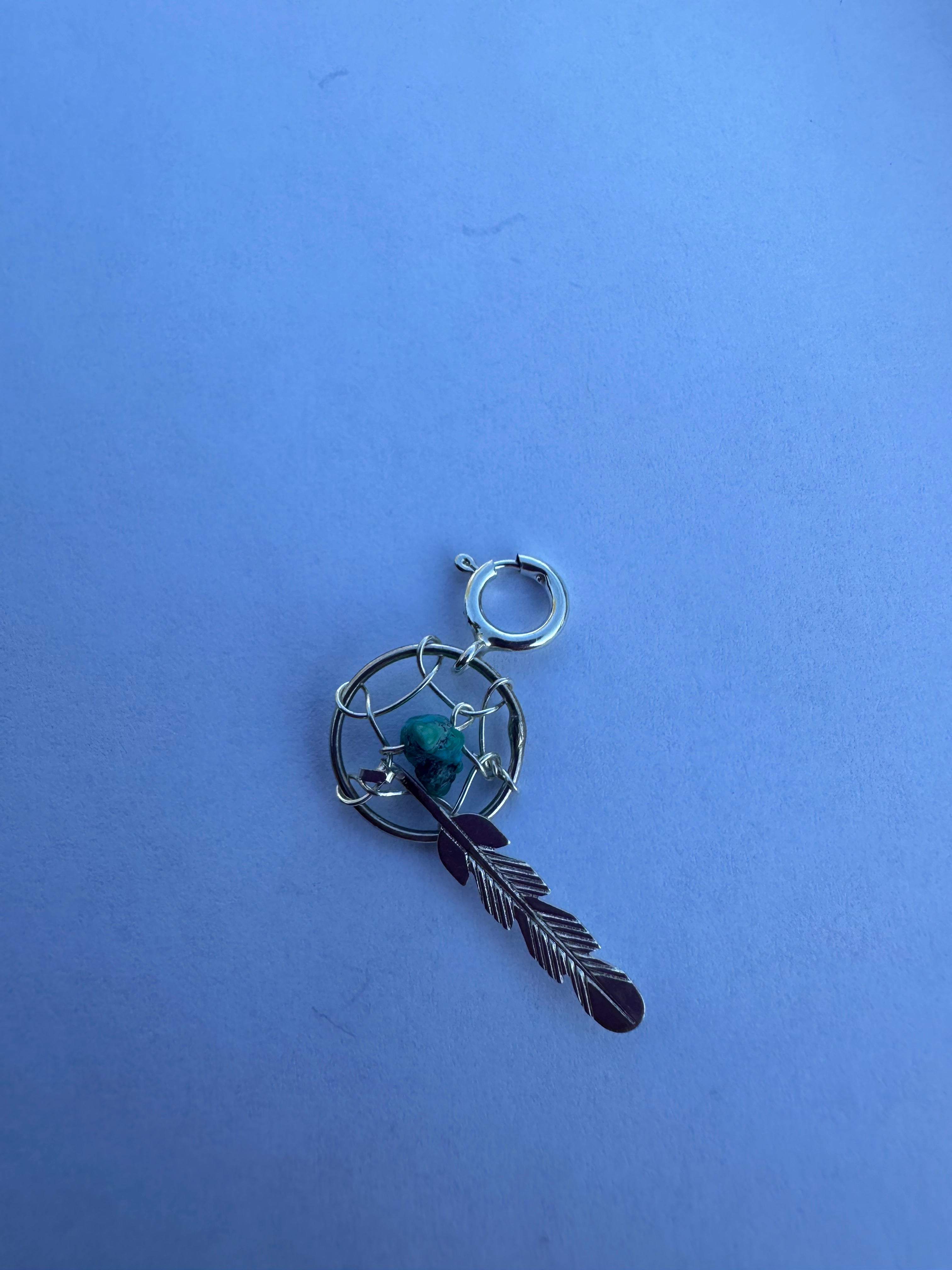 Navajo Crafted Sterling Silver Turquoise Dream Catcher  Charm