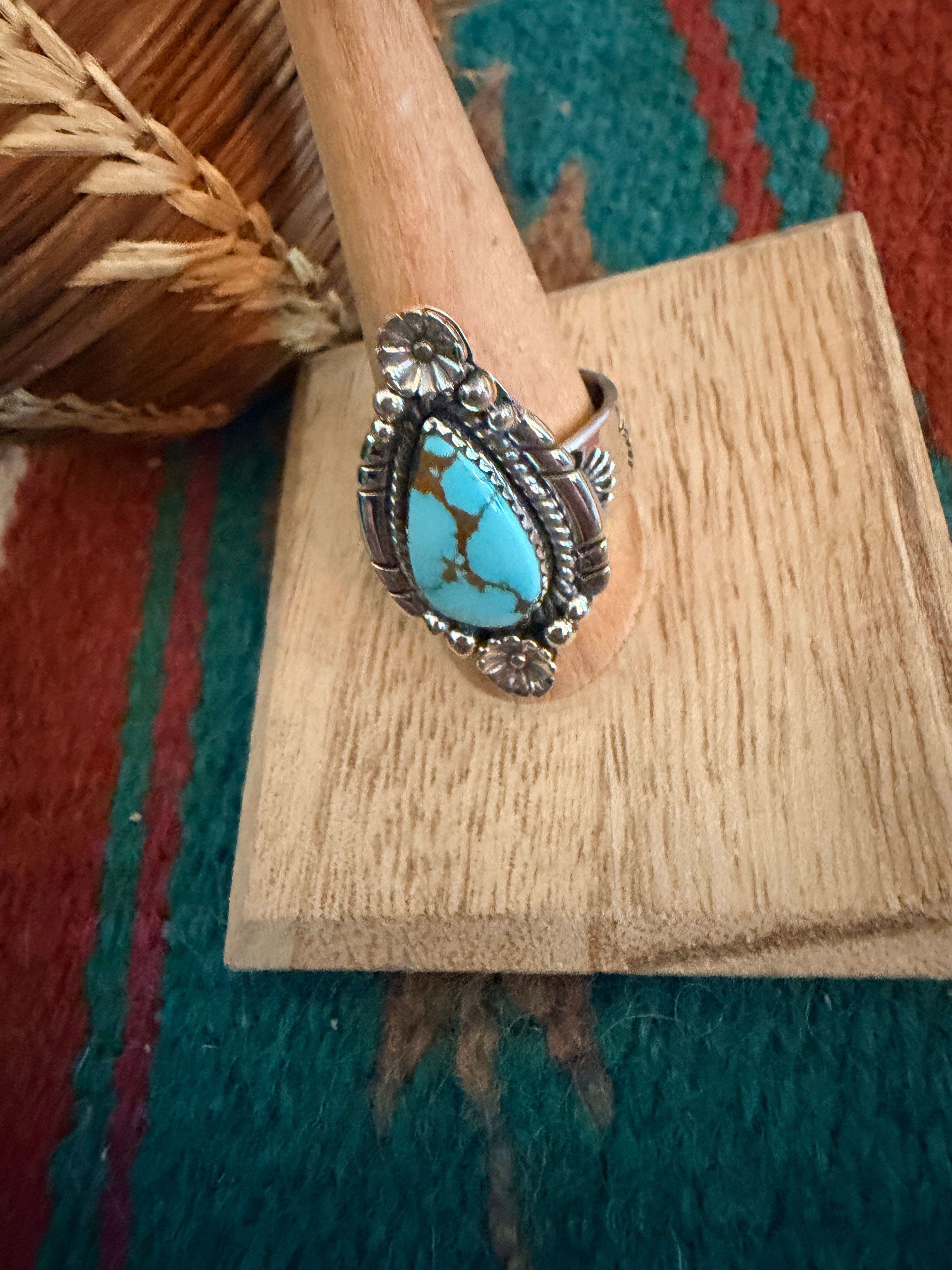 Handmade Sterling Silver Number 8 Turquoise Adjustable Ring Signed Nizhoni