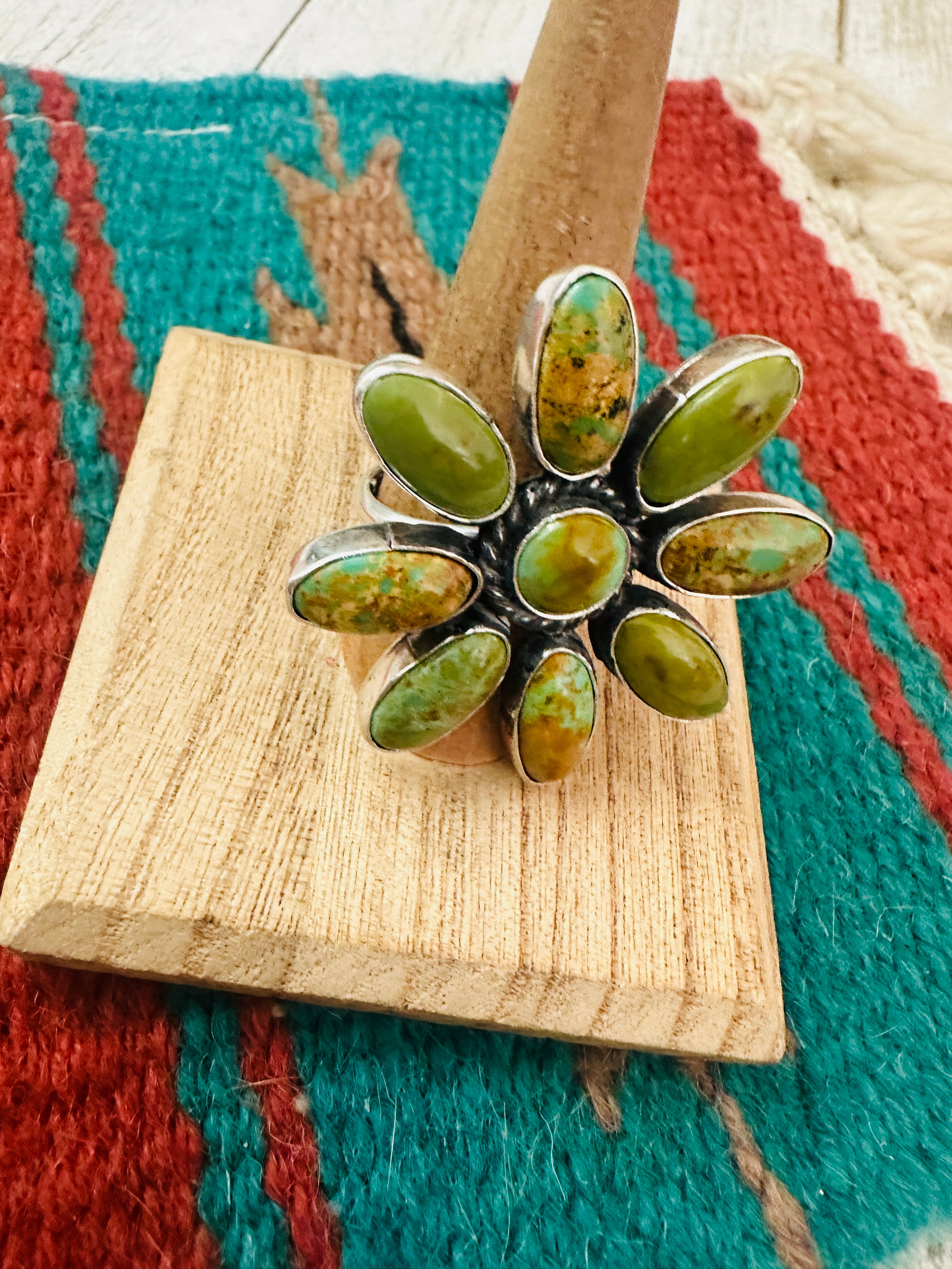 Navajo Sterling Silver & Turquoise Adjustable Flower Ring