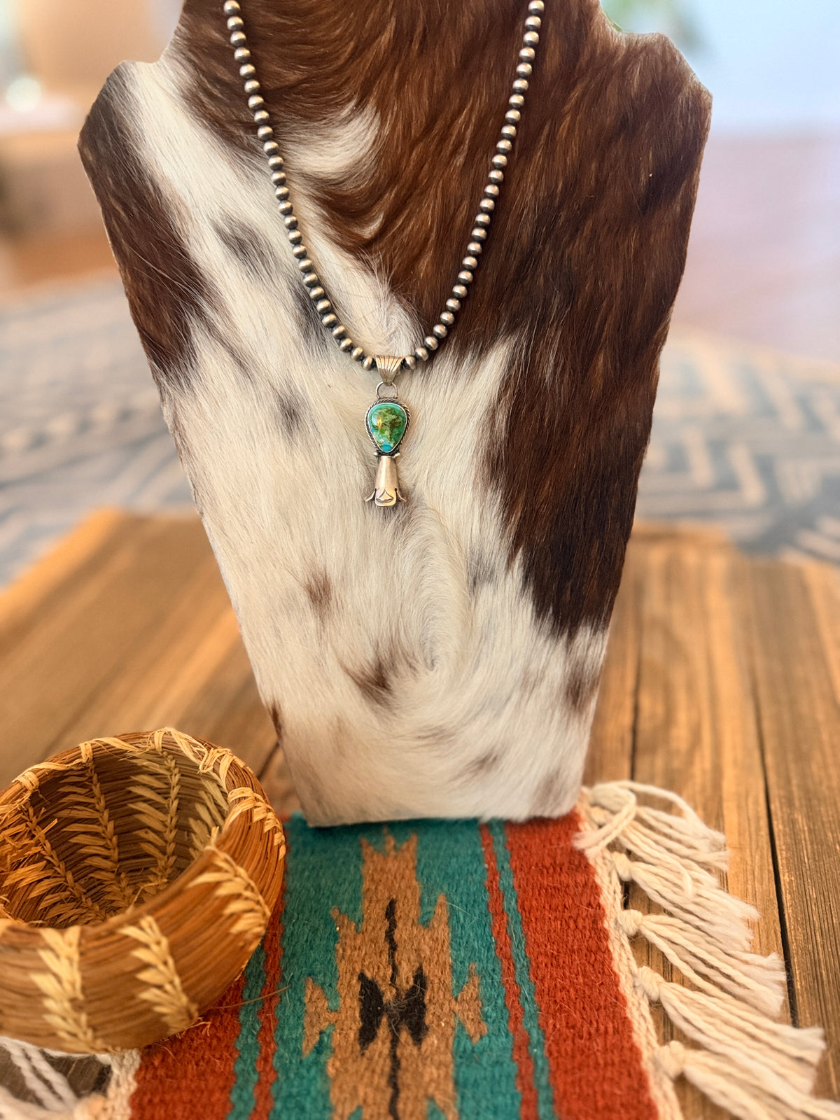 Handcrafted Turquoise & Sterling Silver Beaded Blossom Necklace
