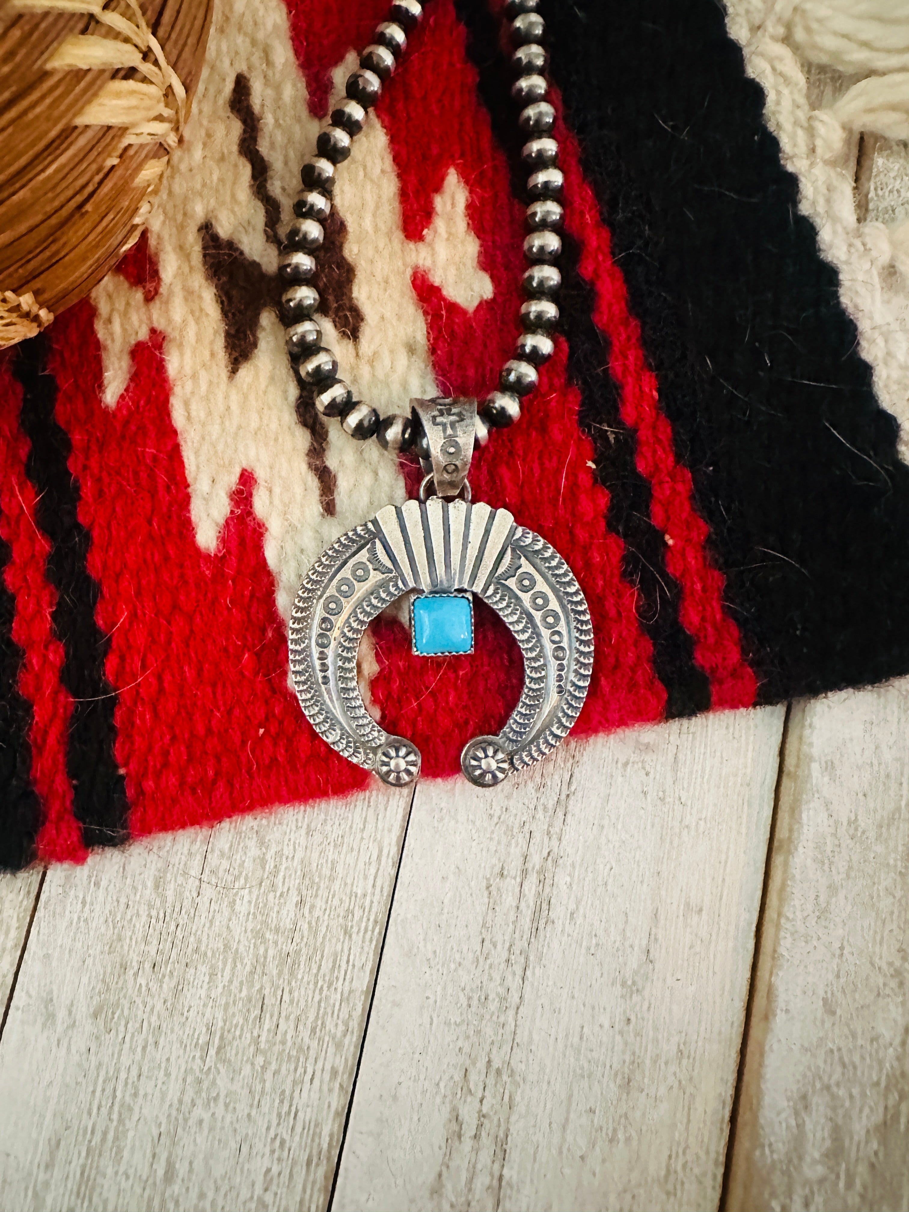 Navajo Sterling Silver & Turquoise Naja Pendant by Kevin Billah