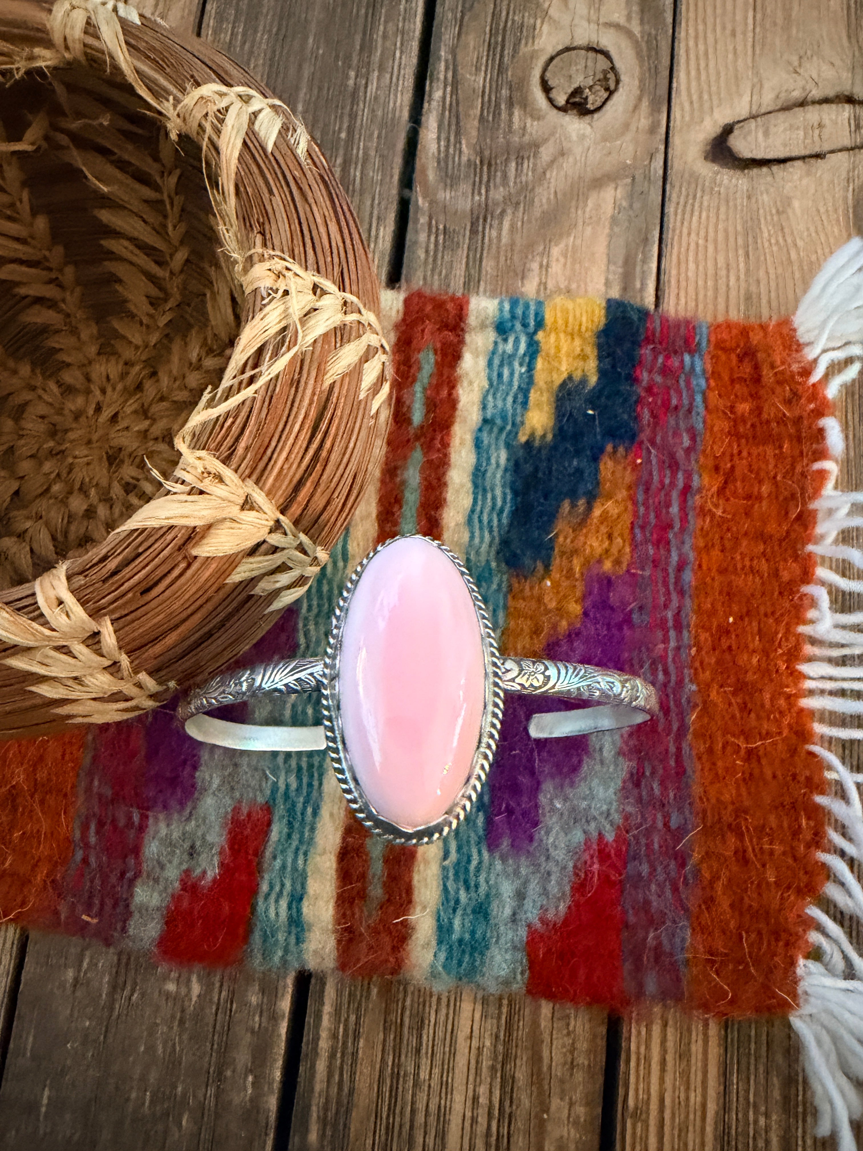Handmade Queen Pink Conch & Sterling Silver Cuff Bracelet