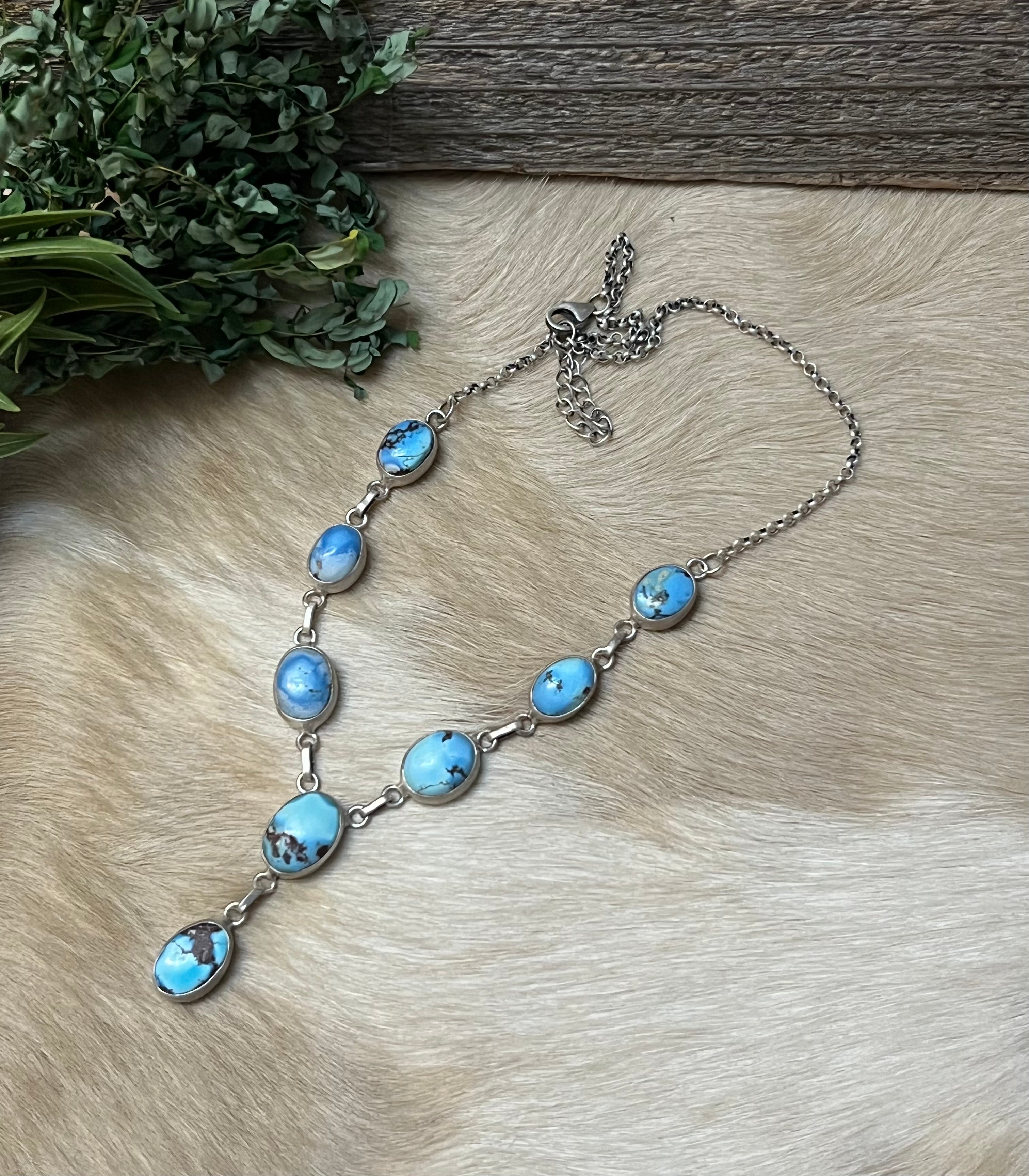 Handmade Golden Hills Turquoise & Sterling Silver Drop Necklace