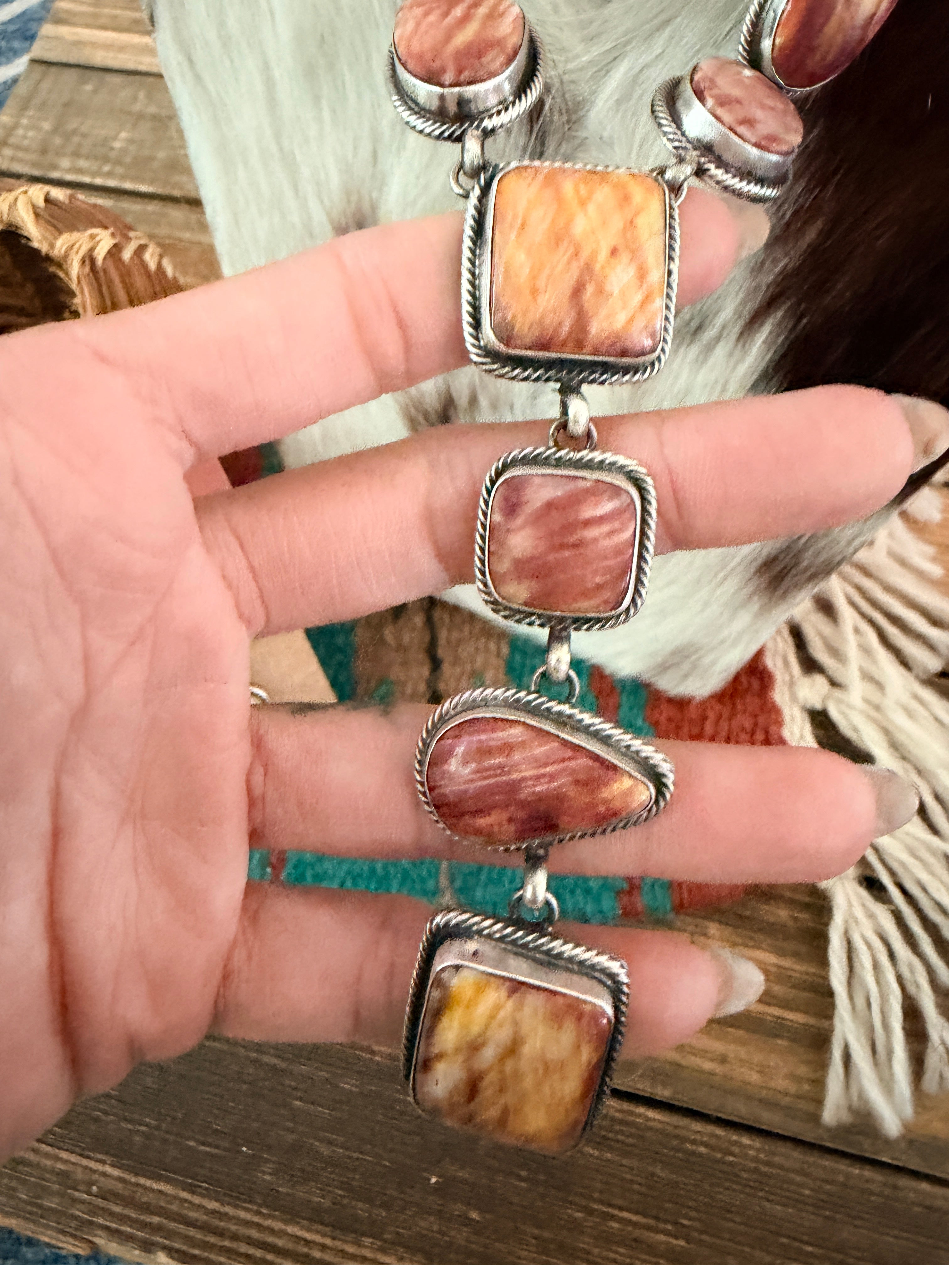 Handcrafted Spiny Oyster & Sterling Silver Necklace and Earring Set by Darren Livingston