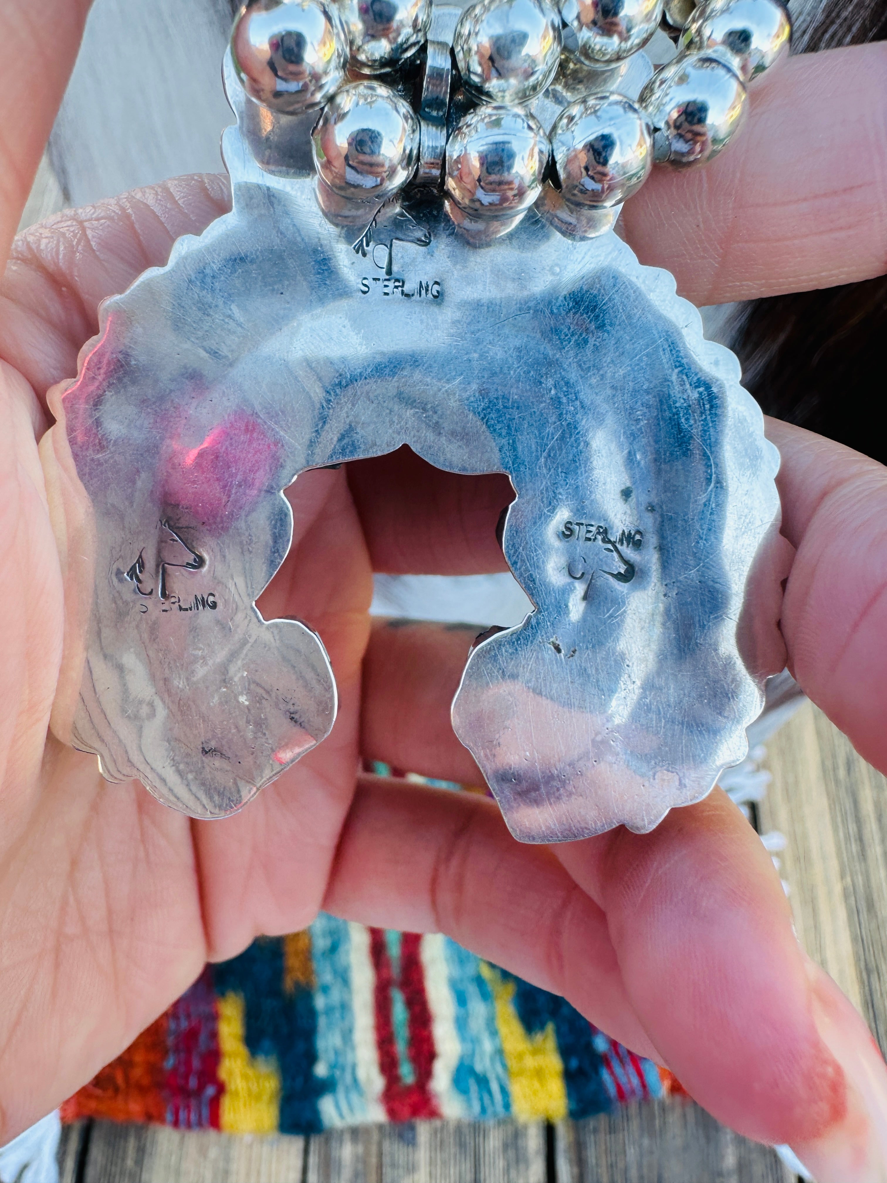 Old Pawn Handcrafted Turquoise & Sterling Silver Squash Blossom Necklace