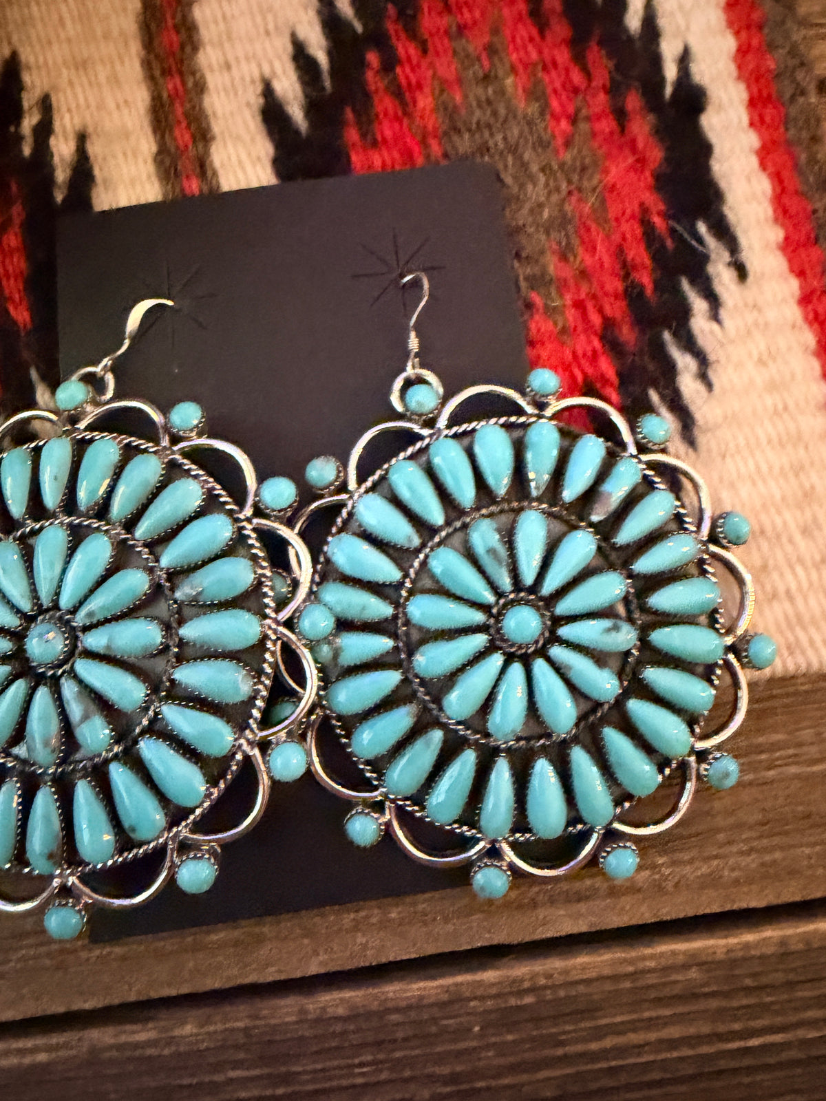 Handcrafted Turquoise & Sterling Silver Cluster Dangle Earrings by Elain Bahe