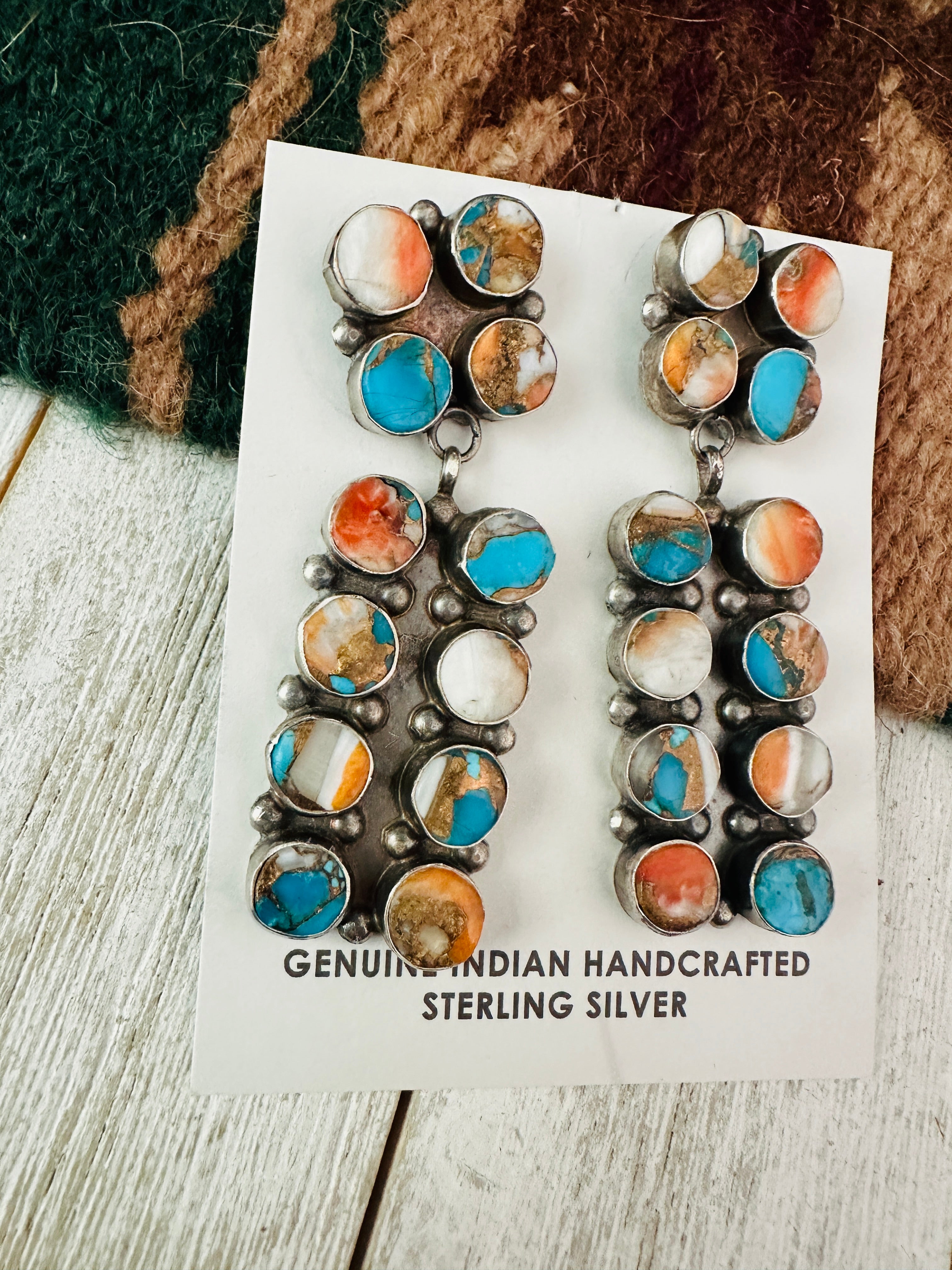 Navajo Multi Stone Spice And Sterling Silver Dangle Earrings by Jacqueline Silver