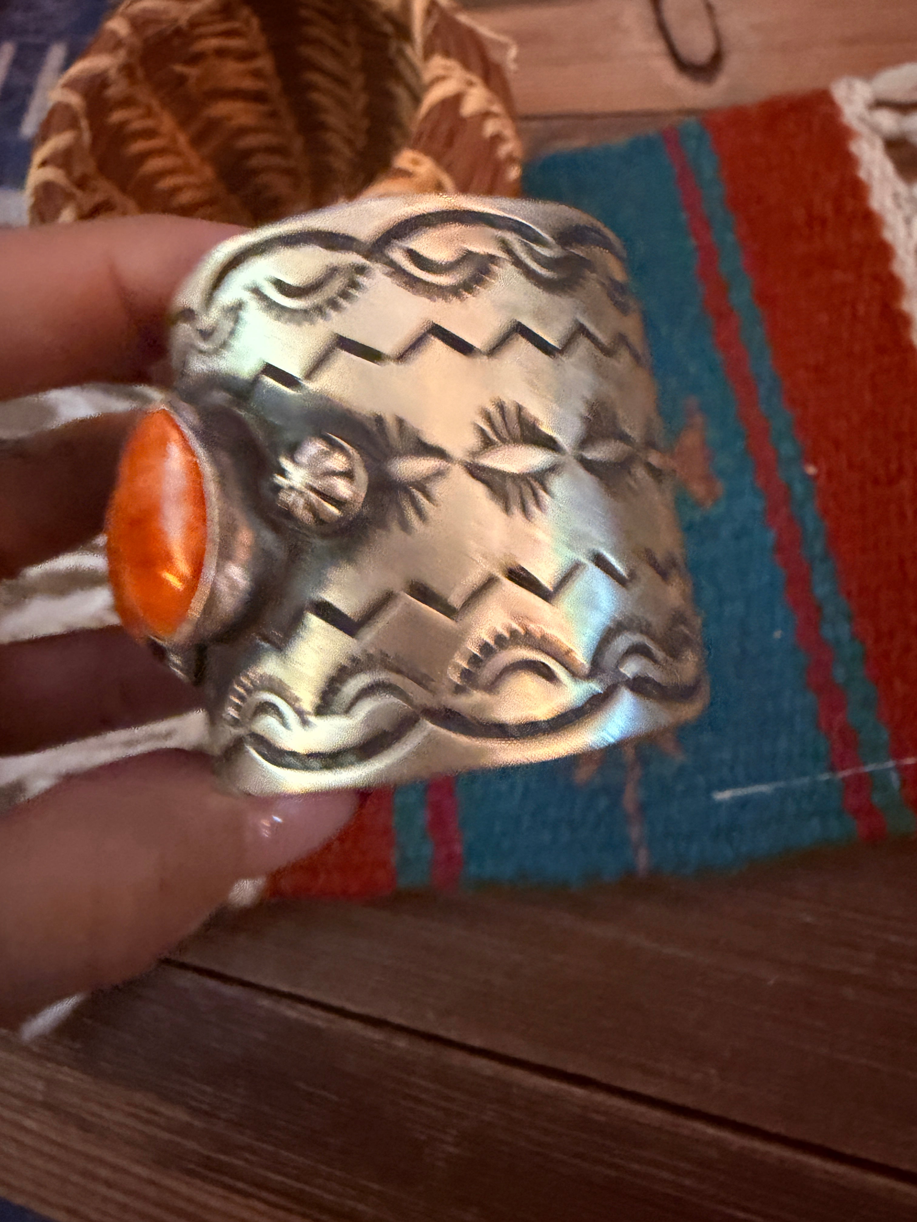 Handcrafted Orange Spiny & Sterling Silver Cuff Bracelet by Chimney Butte
