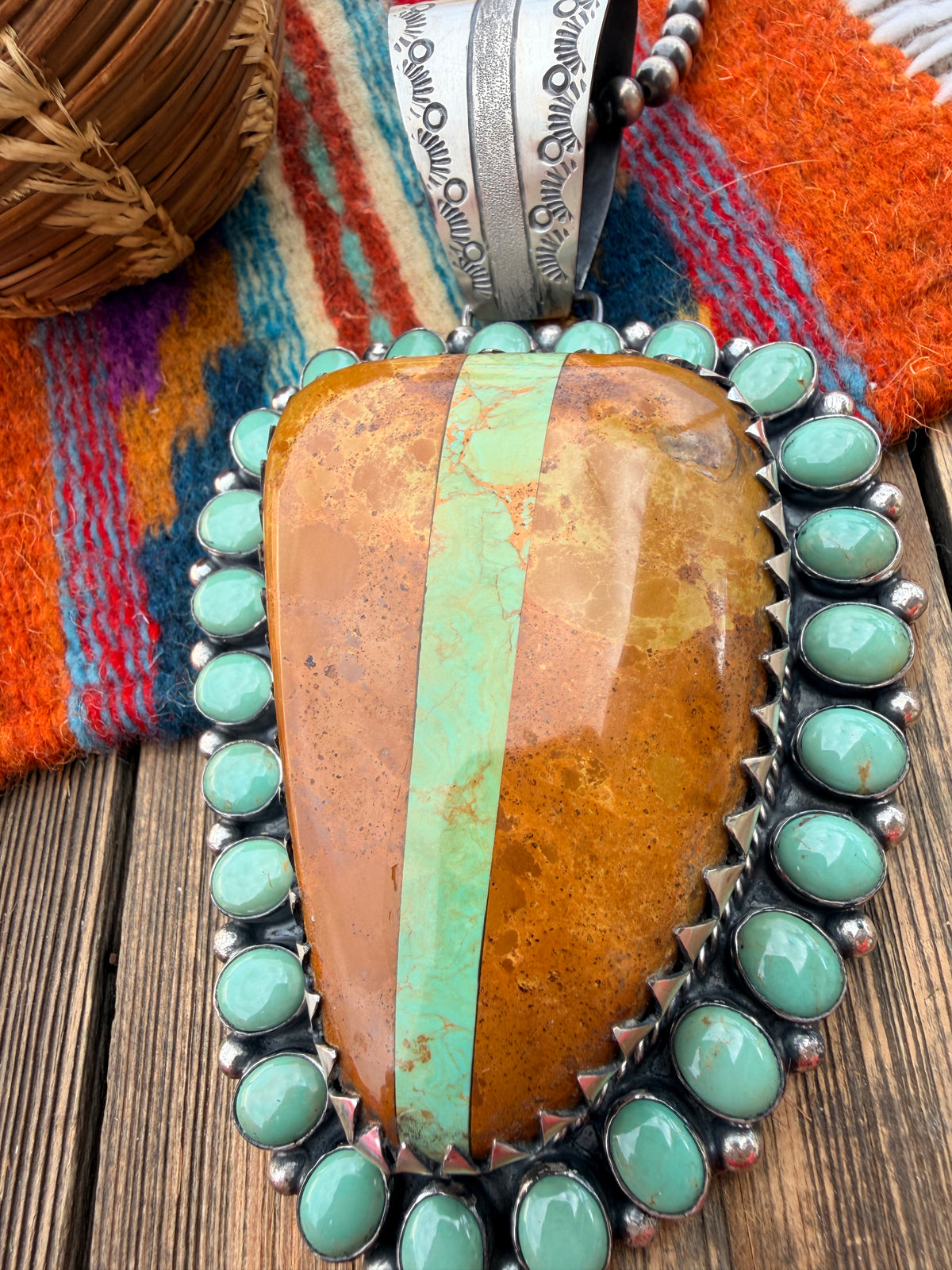 Handcrafted Sterling Silver & Boulder Ribbon Turquoise Pendant by Harry Jake