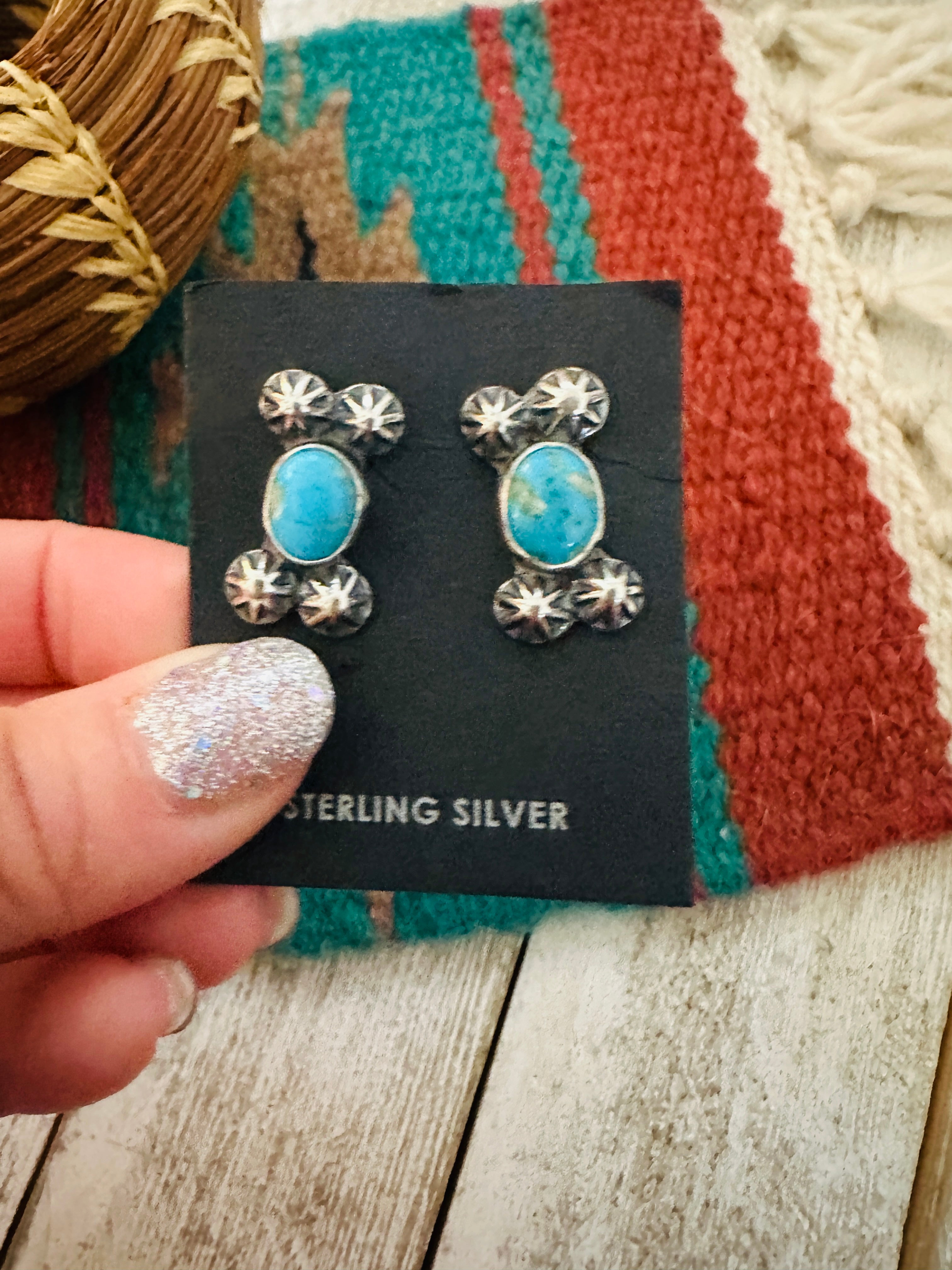 Navajo Sterling Silver & Turquoise Post Earrings