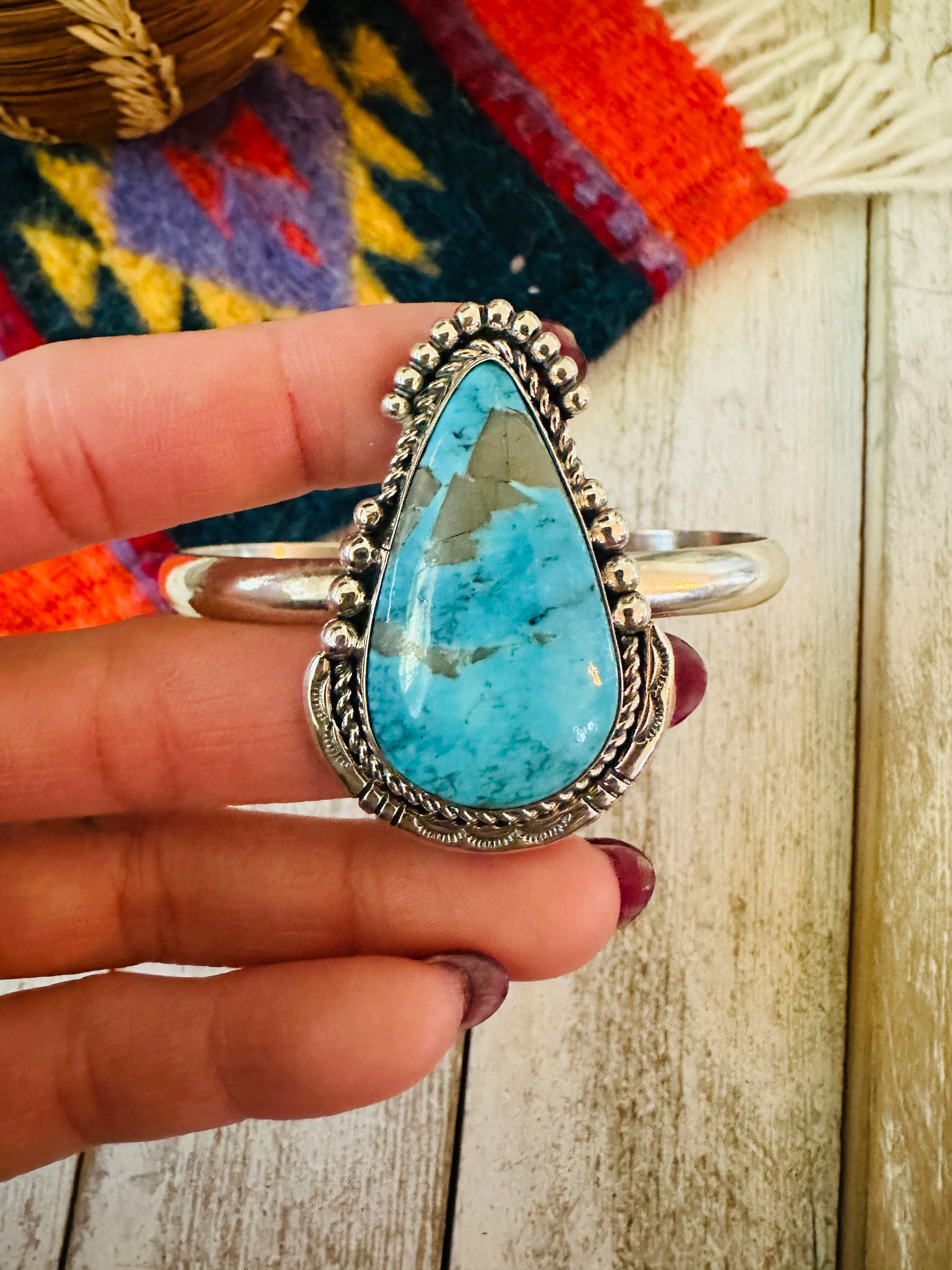 Navajo Sterling Silver & Turquoise Cuff Bracelet by Francis Fred