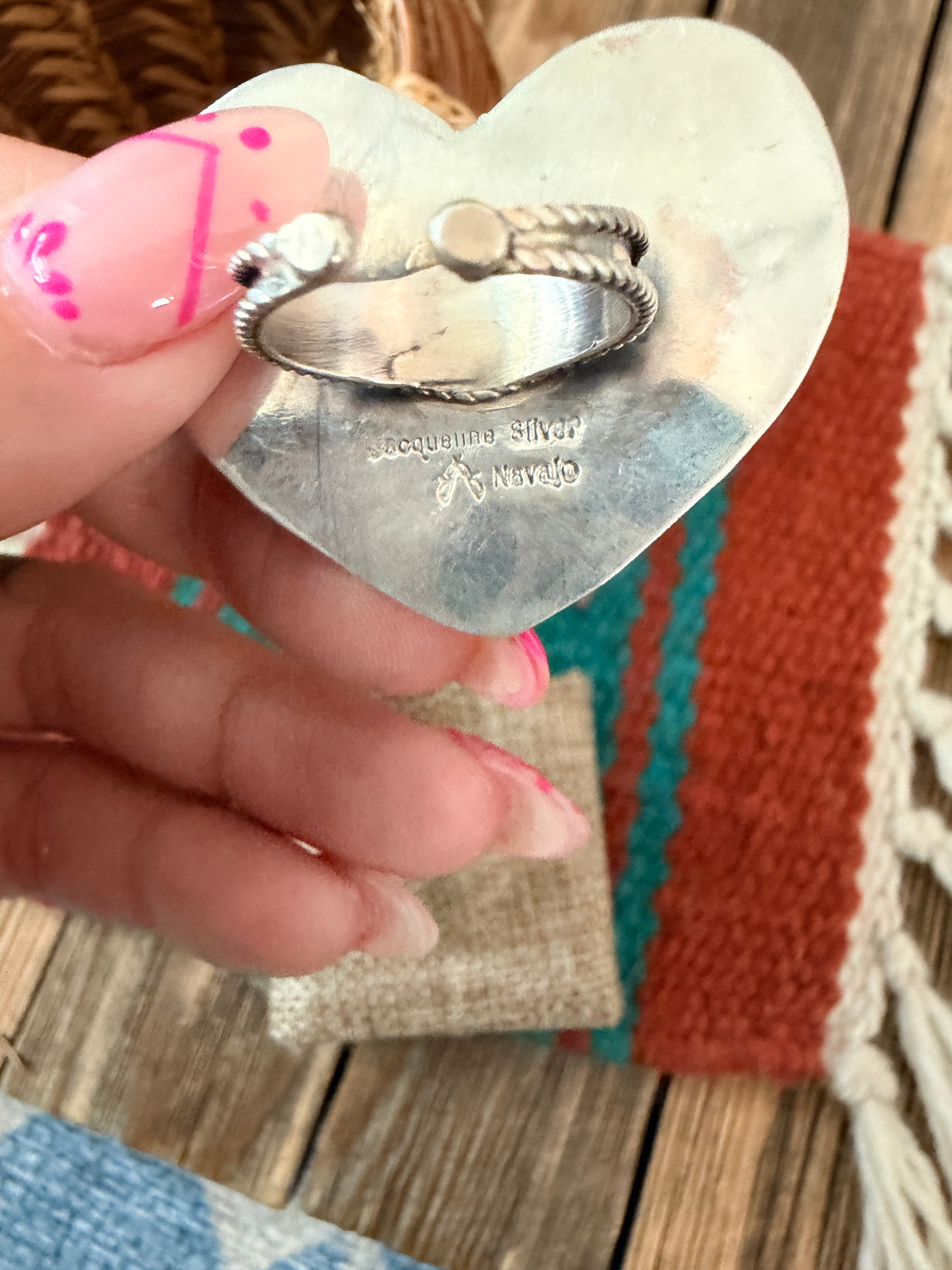 Handcrafted Turquoise & Sterling Silver Adjustable Heart Ring by Jacqueline Silver