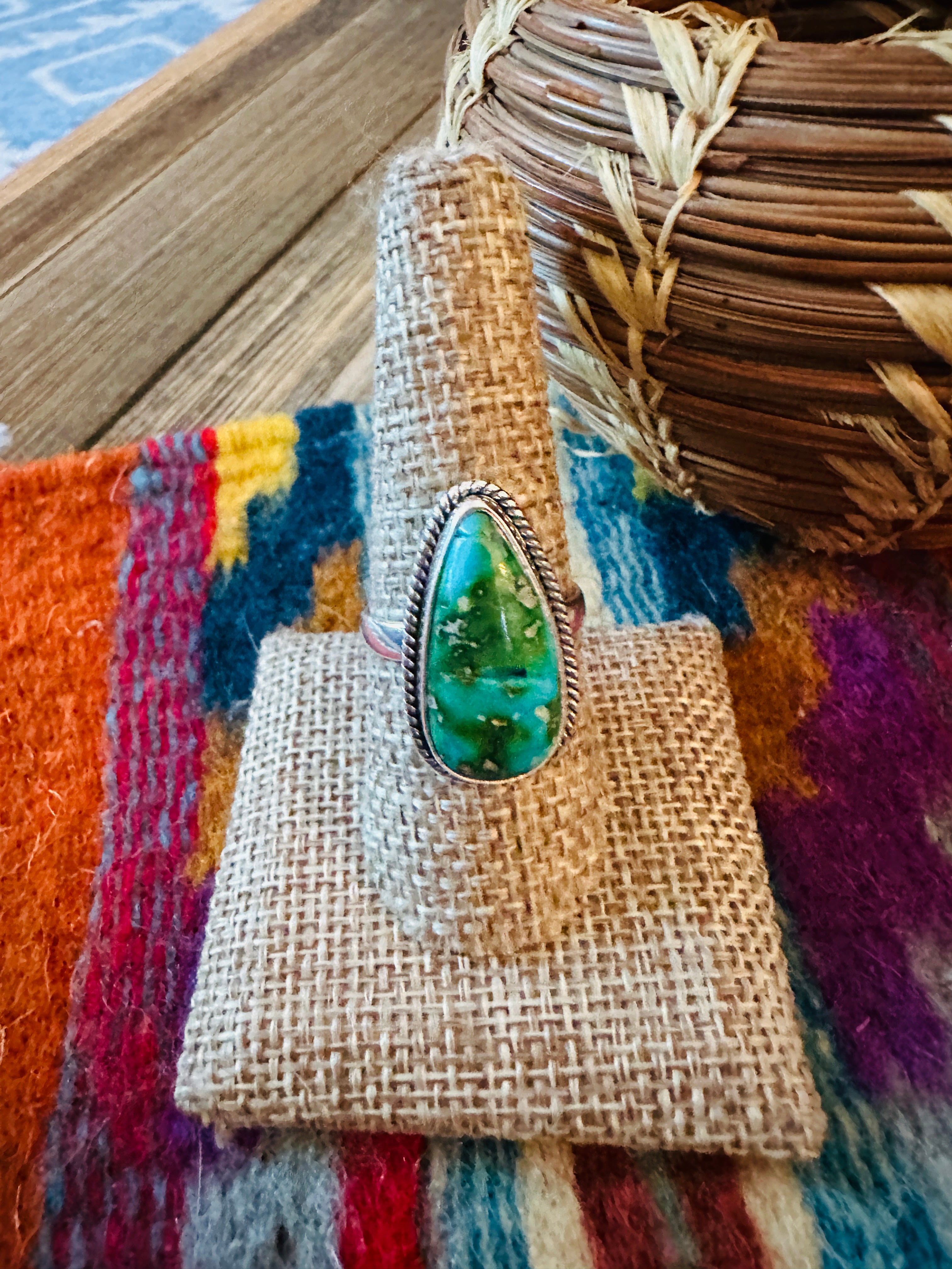 Handcrafted Sonoran Mountain Turquoise & Sterling Silver Ring size 8.75