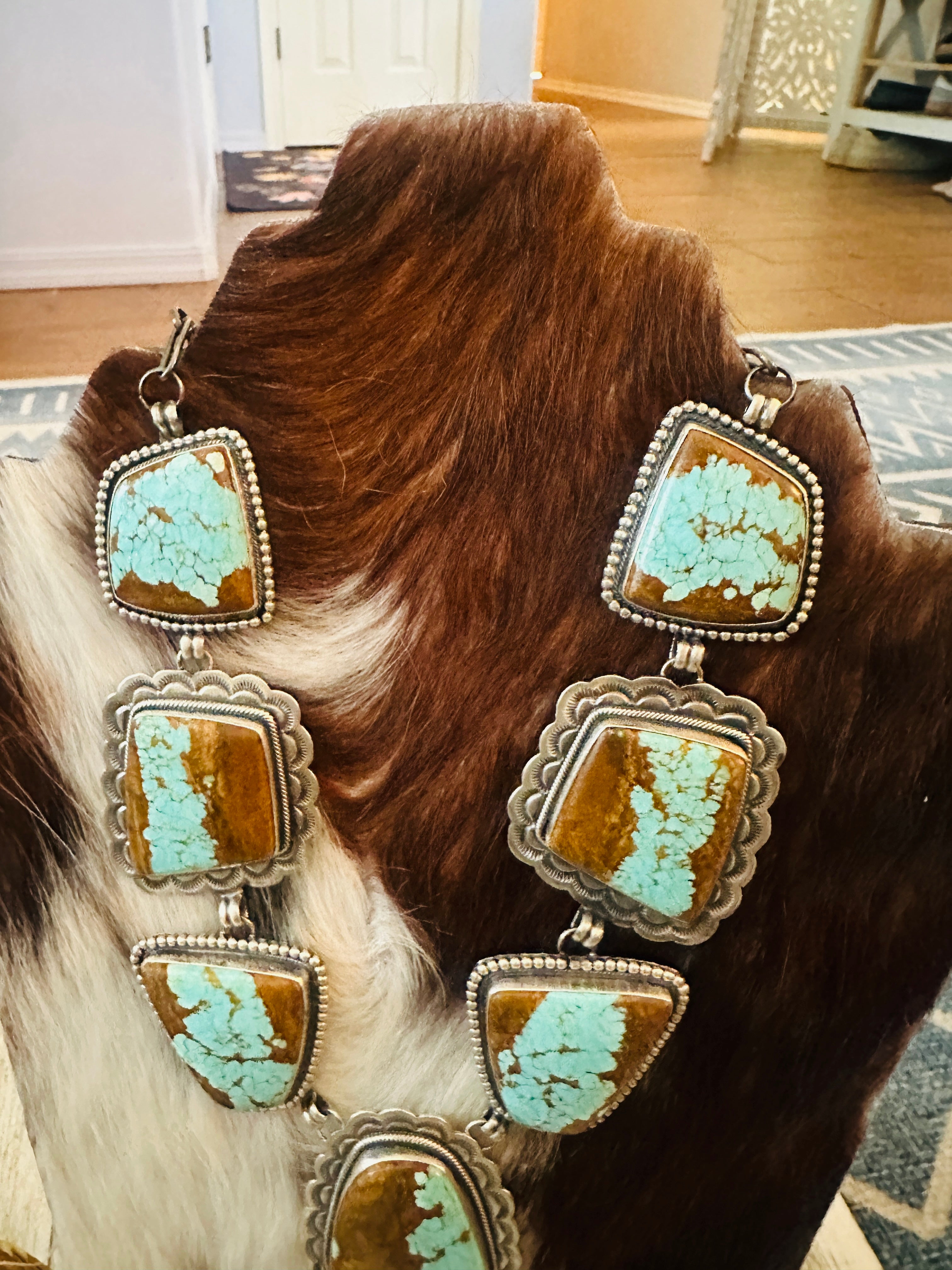 Handcrafted Number 8 Turquoise & Sterling Silver Necklace and Earring Set by Darrin Livingston