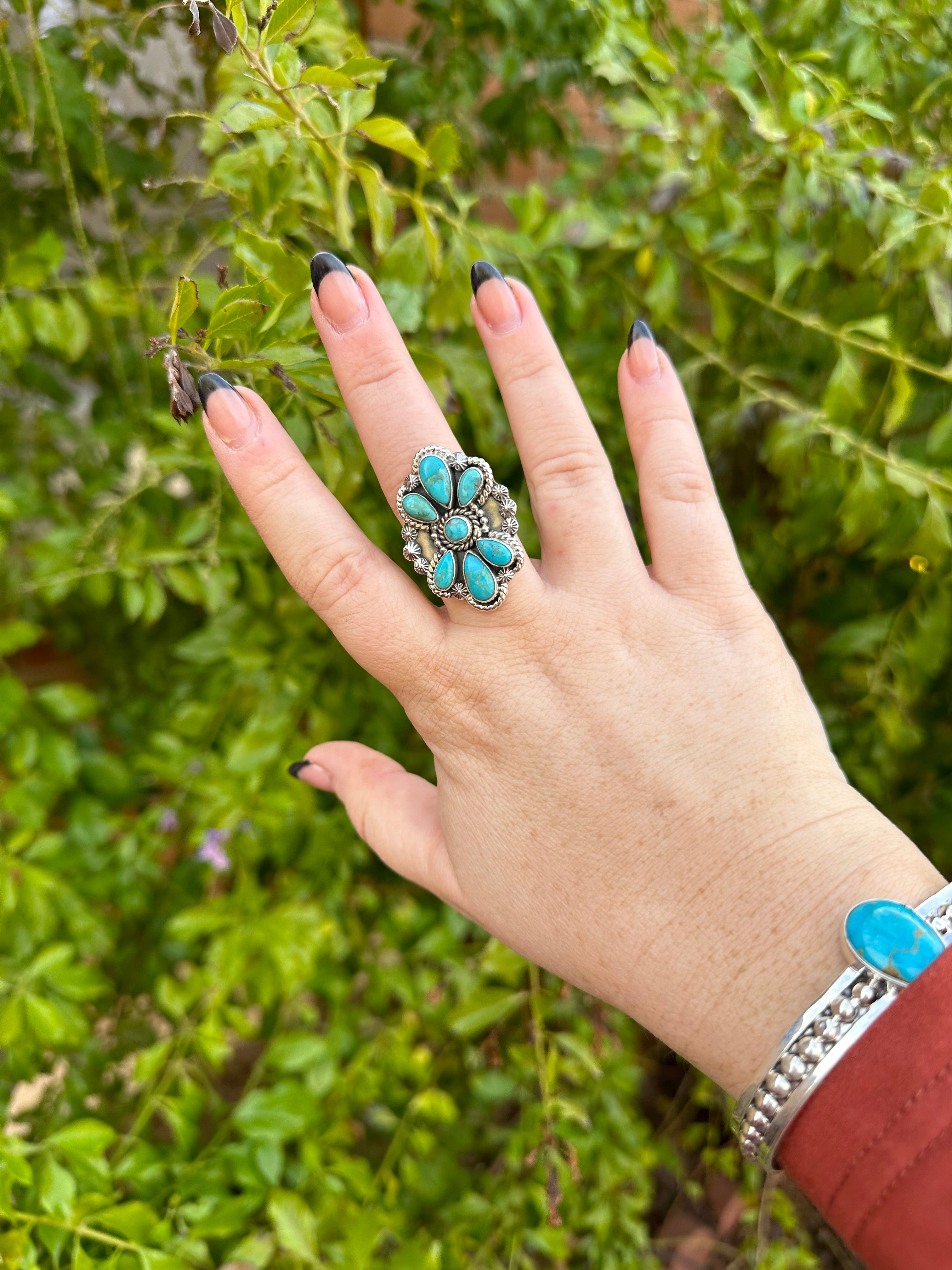 Beautiful Handmade Turquoise And Sterling Silver Adjustable Ring