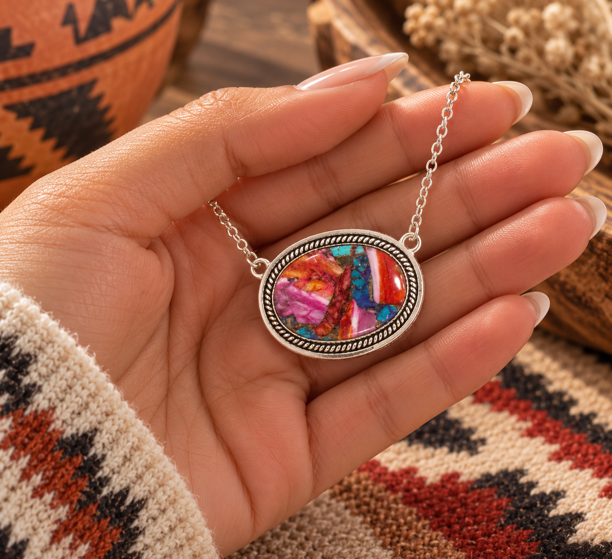 Handcrafted Sterling Silver & Pink Dream Mojave Necklace