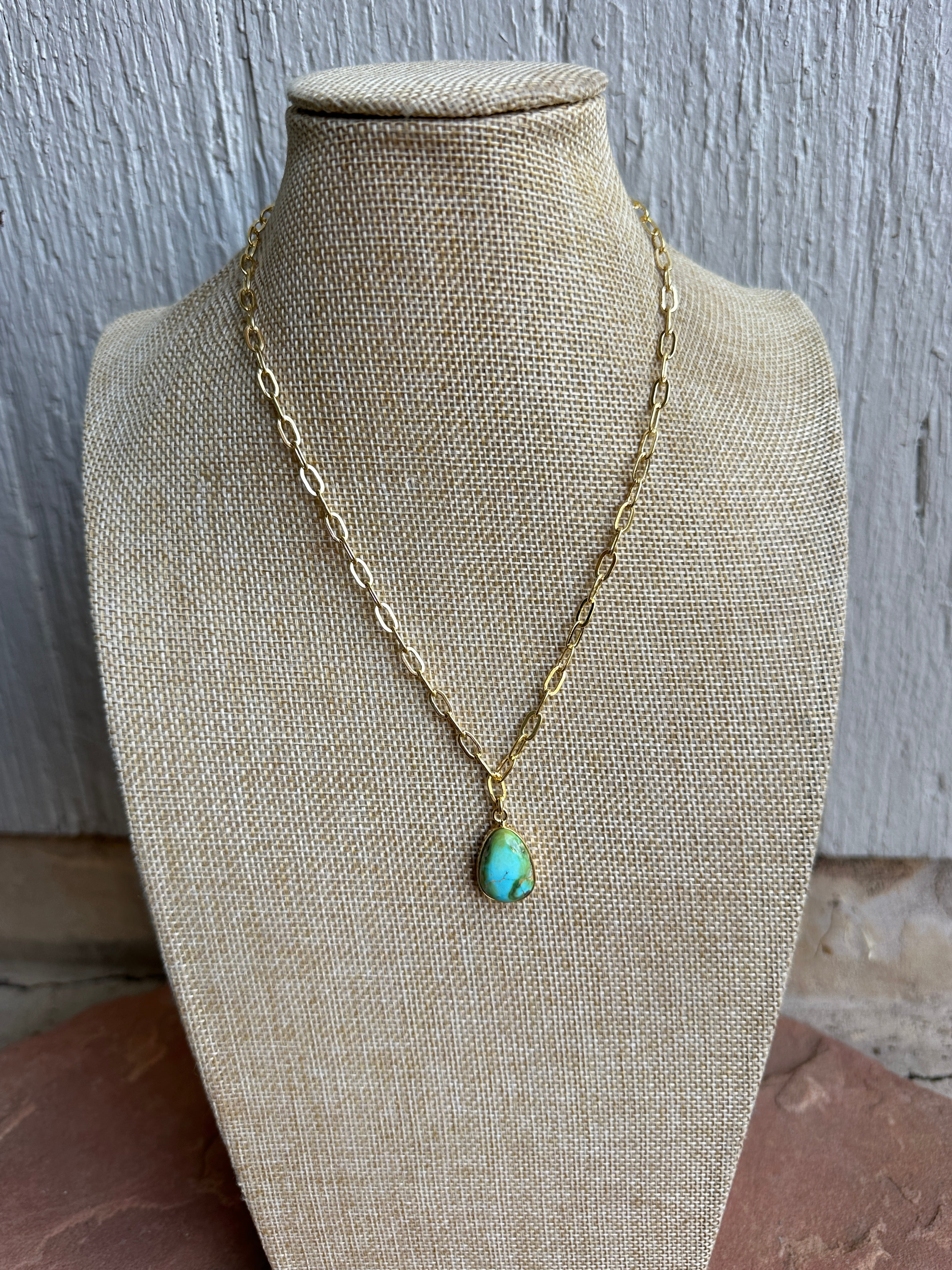 “The Golden Collection” THE SONORAN Handmade Natural Sonoran Mountain Turquoise 14k Gold Plated Necklace STYLE 5