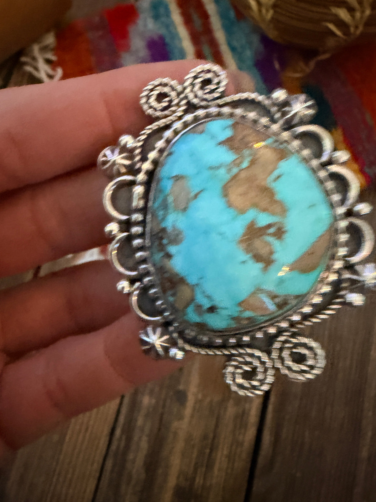 Handcrafted Royston Turquoise & Sterling Silver Ring 10 by Rosella Paxson