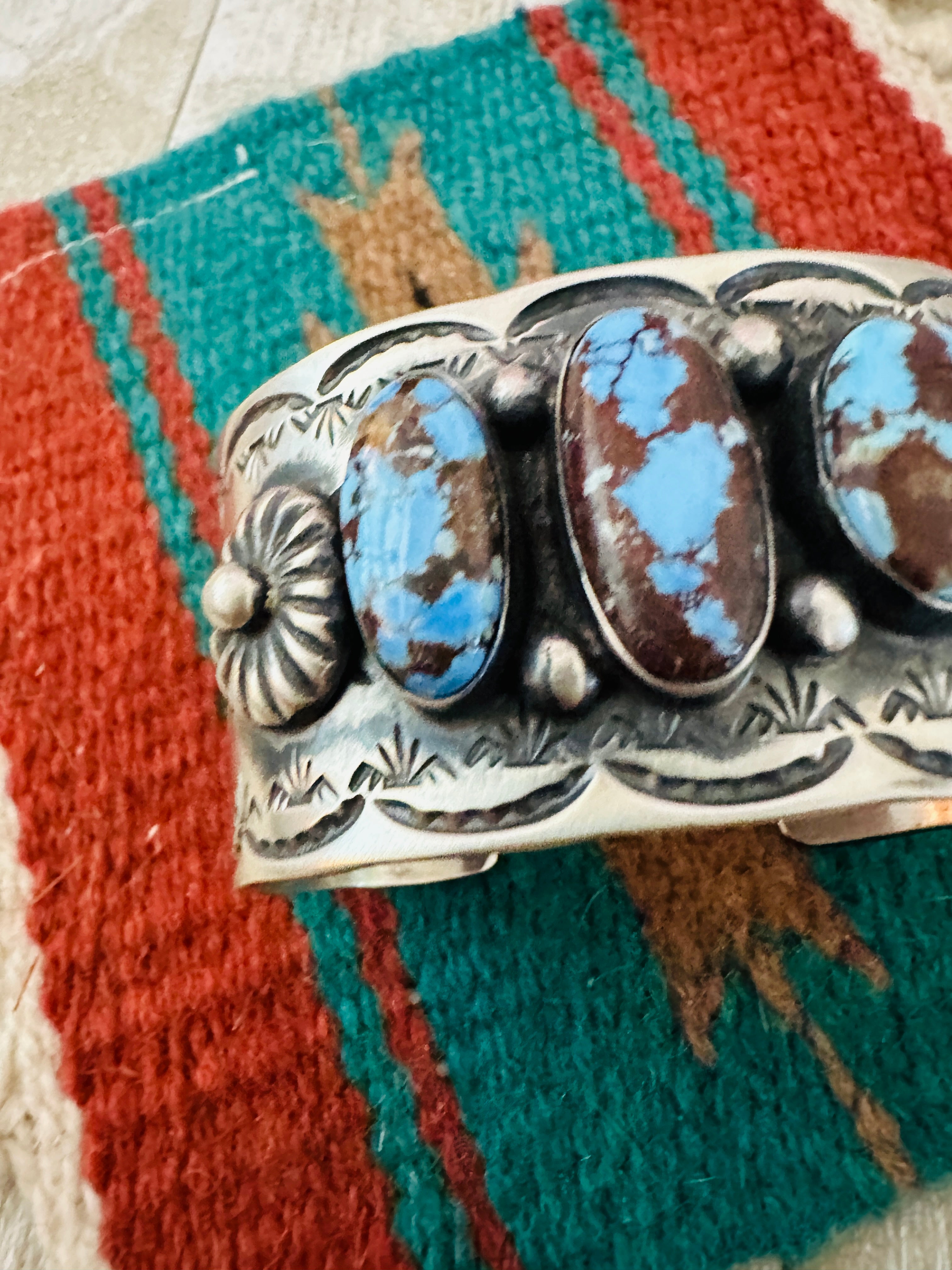 Handcrafted Sterling Silver & Golden Hills Turquoise Cuff Bracelet by Chimney Butte /