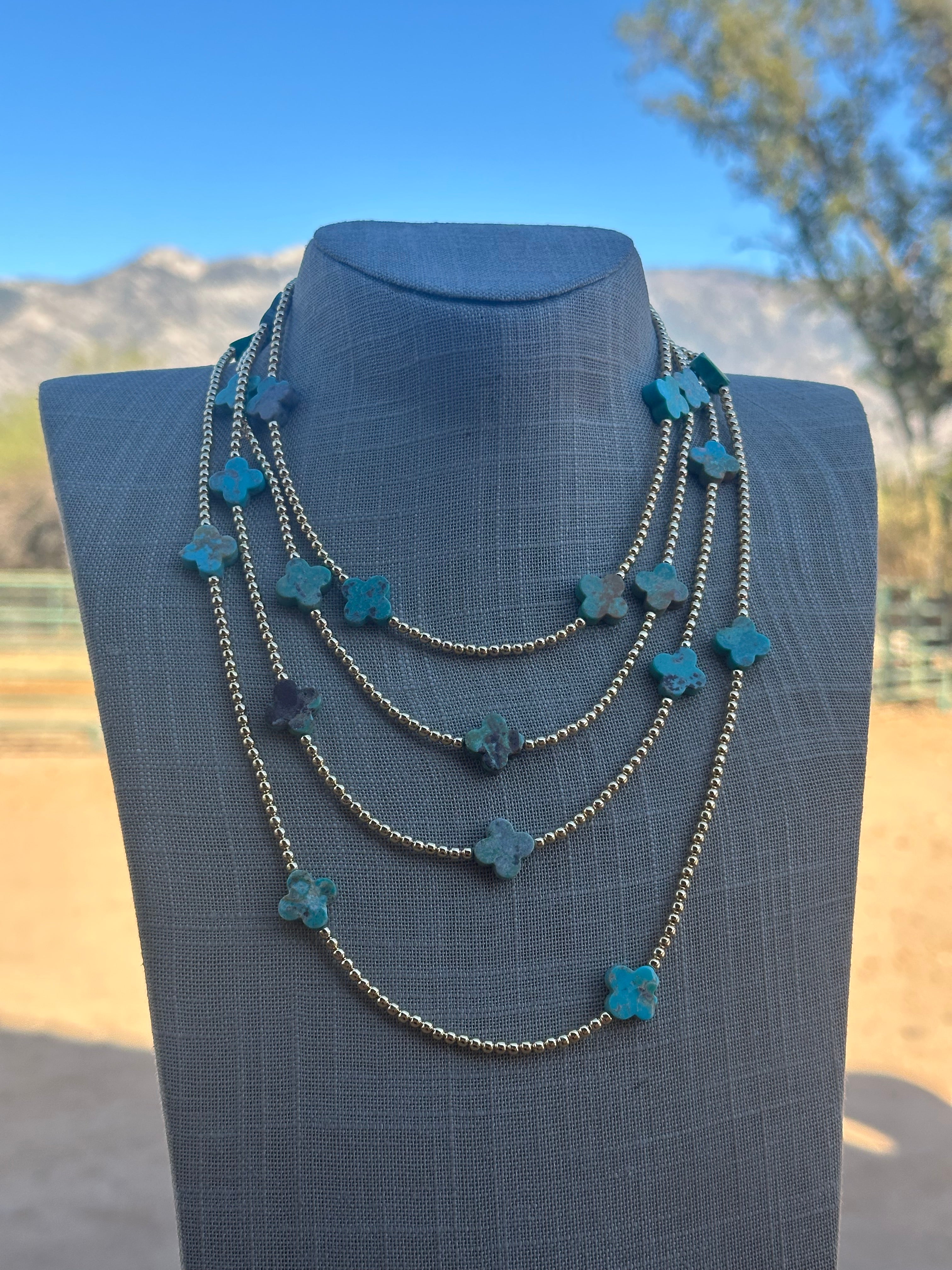 Cle’vara Turquoise, Gold & Sterling Silver Beaded Necklace and Bracelets