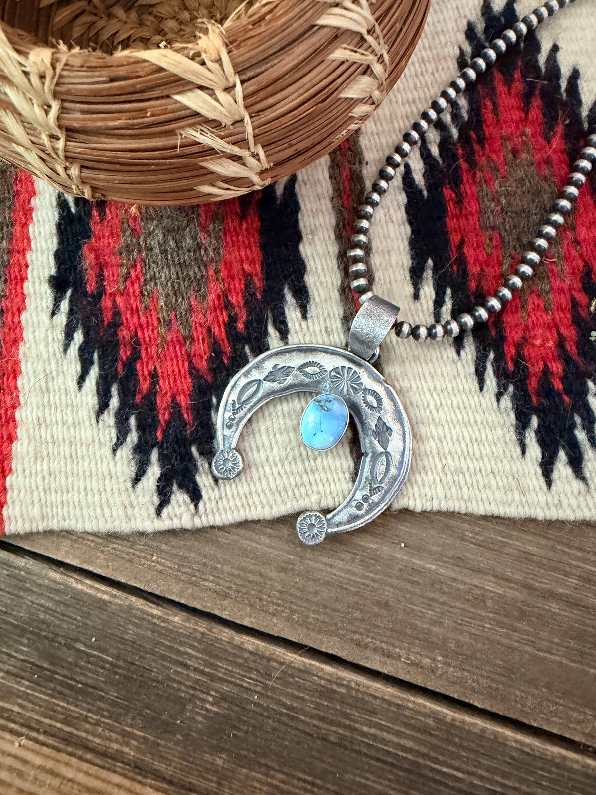 Handcrafted Sterling Silver & Golden Hills Turquoise Naja Pendant by Kevin Billah