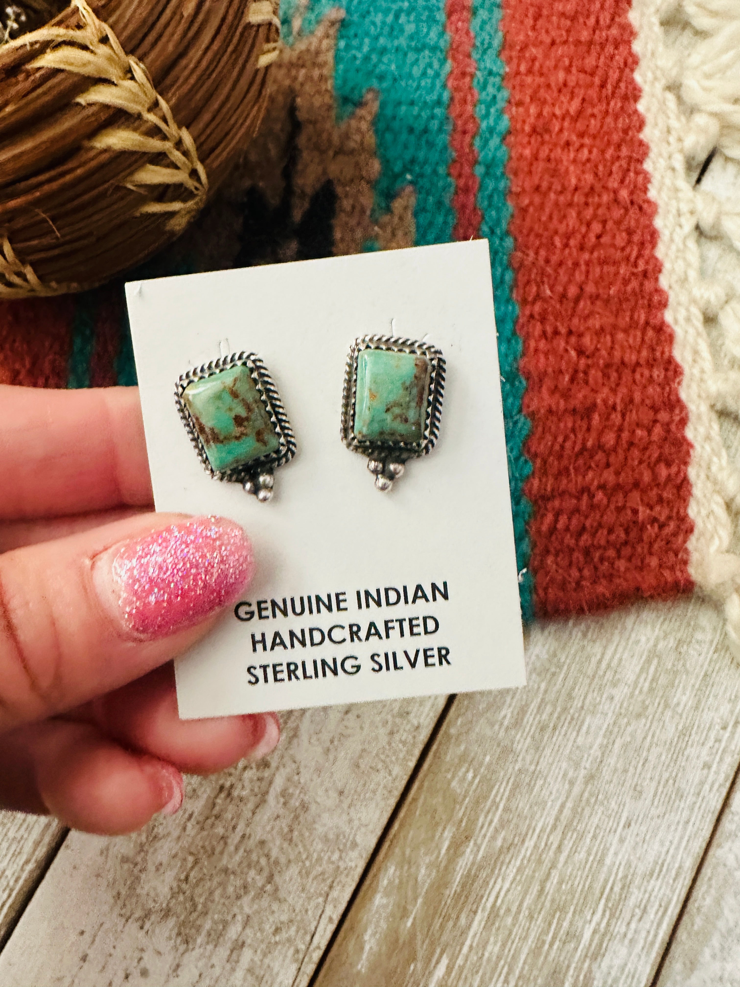 Navajo Sterling Silver & Turquoise Post Earrings