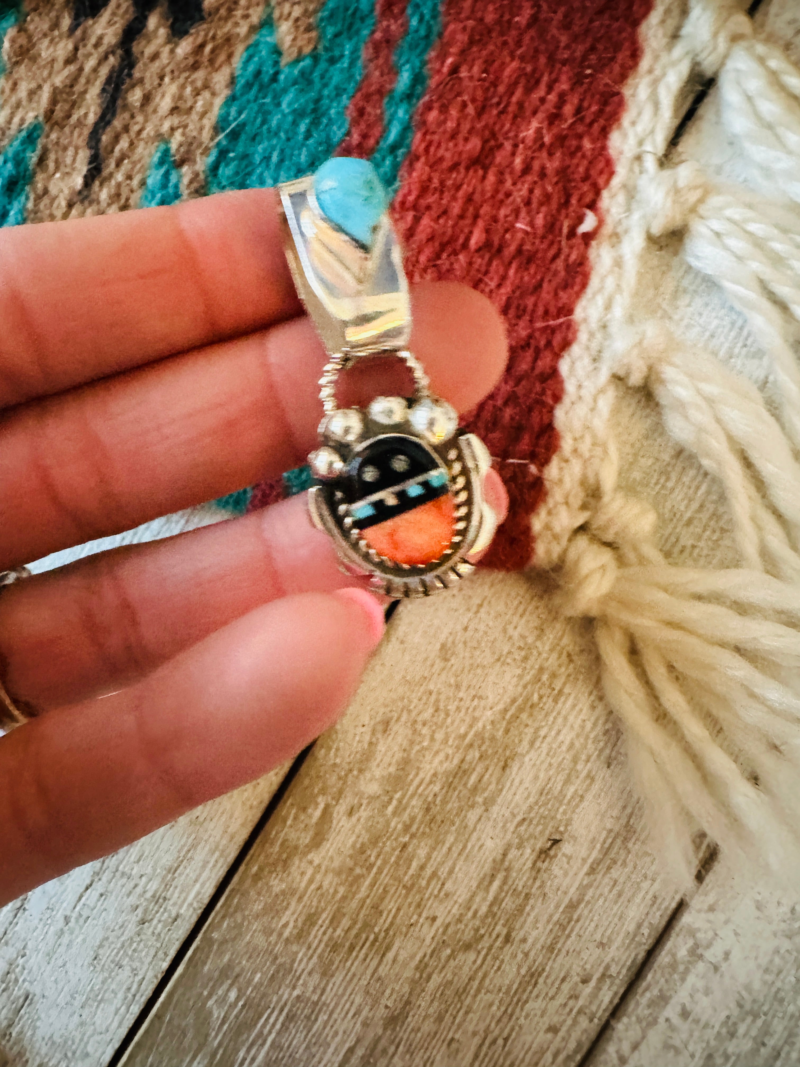 Navajo Multi Stone & Sterling Silver Inlay Pendant