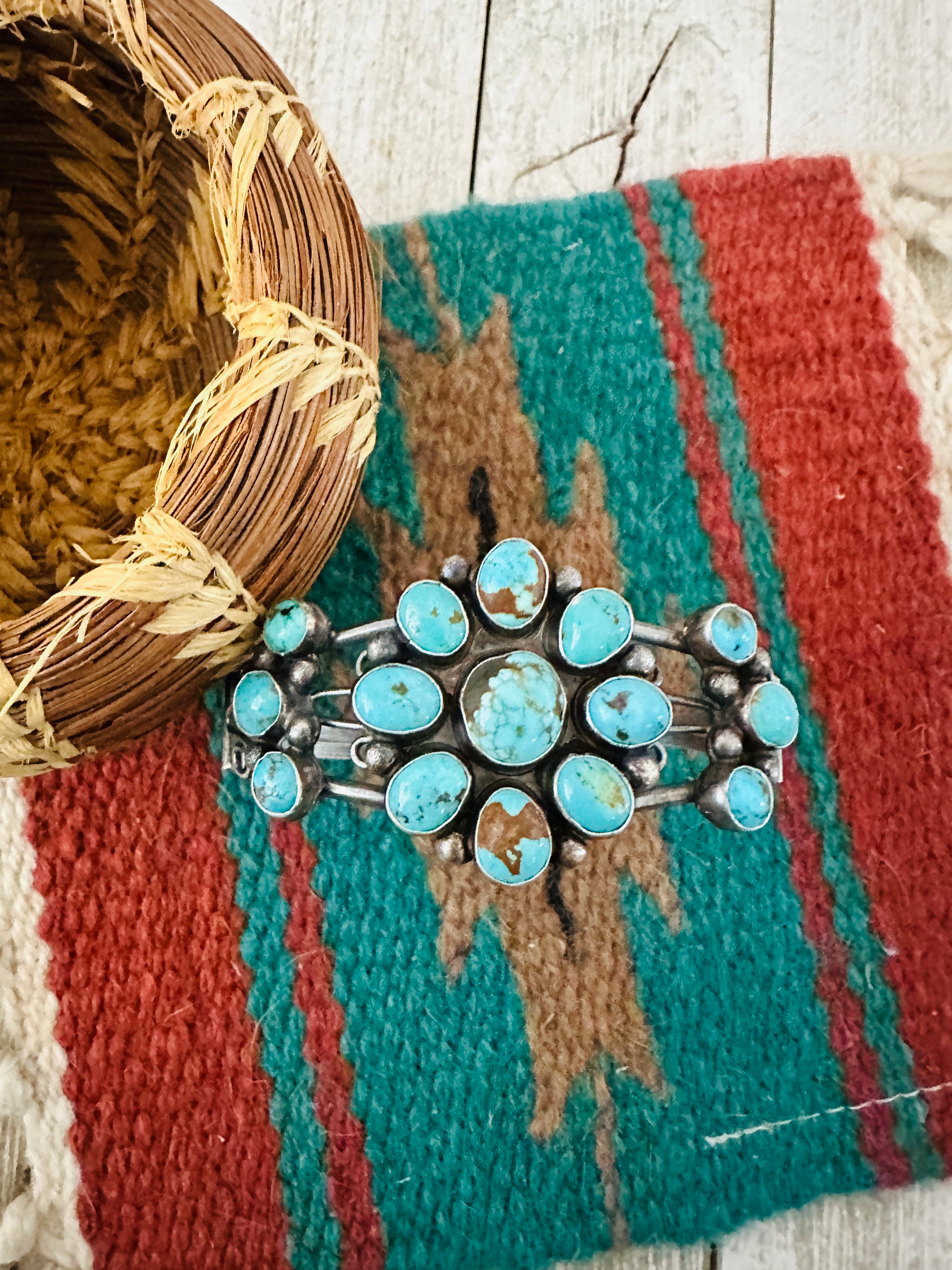 Handcrafted Sterling Silver & Turquoise Cluster Cuff Bracelet by Jacqueline Silver /